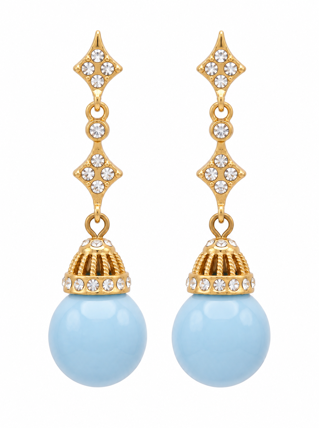 Vintage Pale Blue Resin & Crystal Earrings