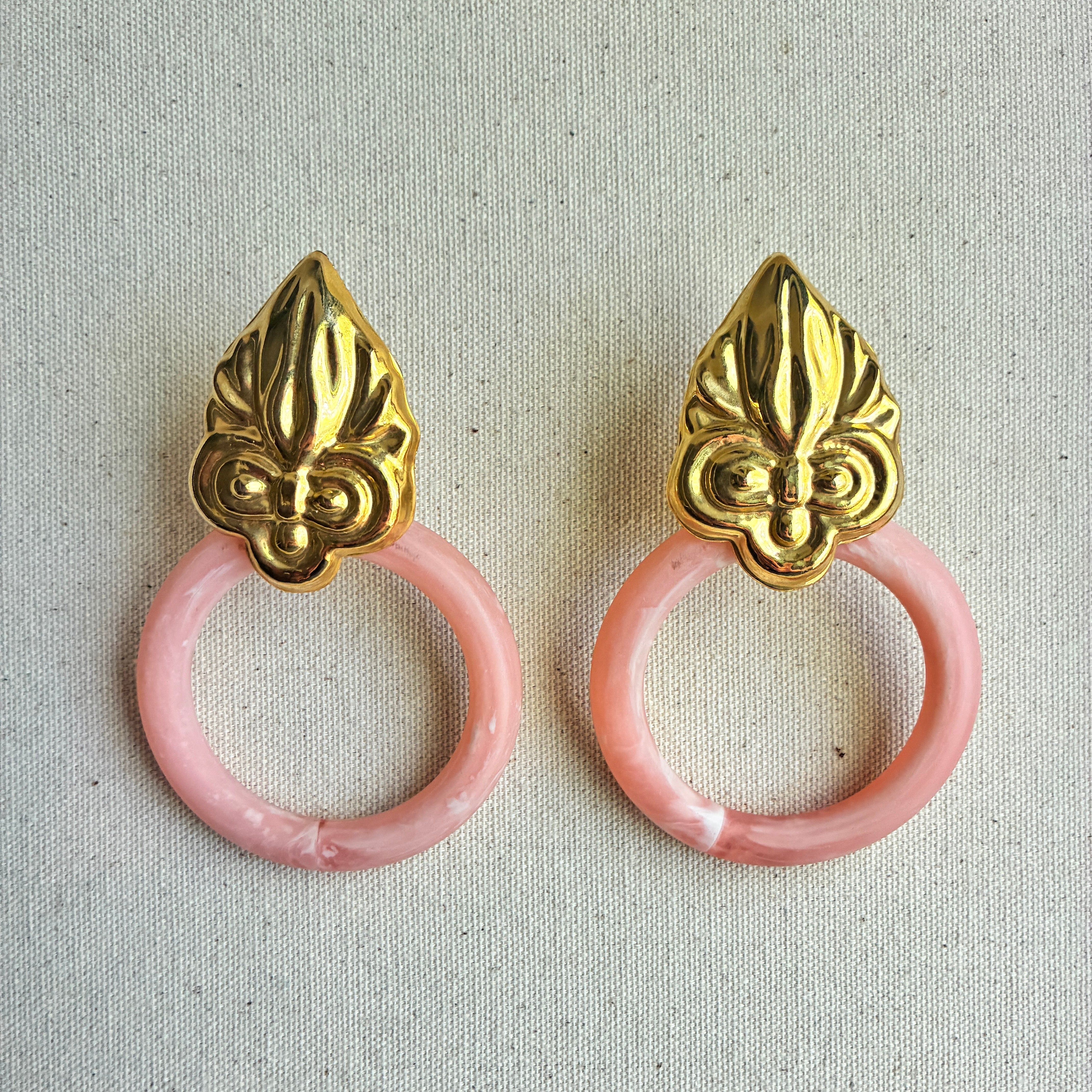 Vintage Italian 1980s Jade or Pink Statement Hoops