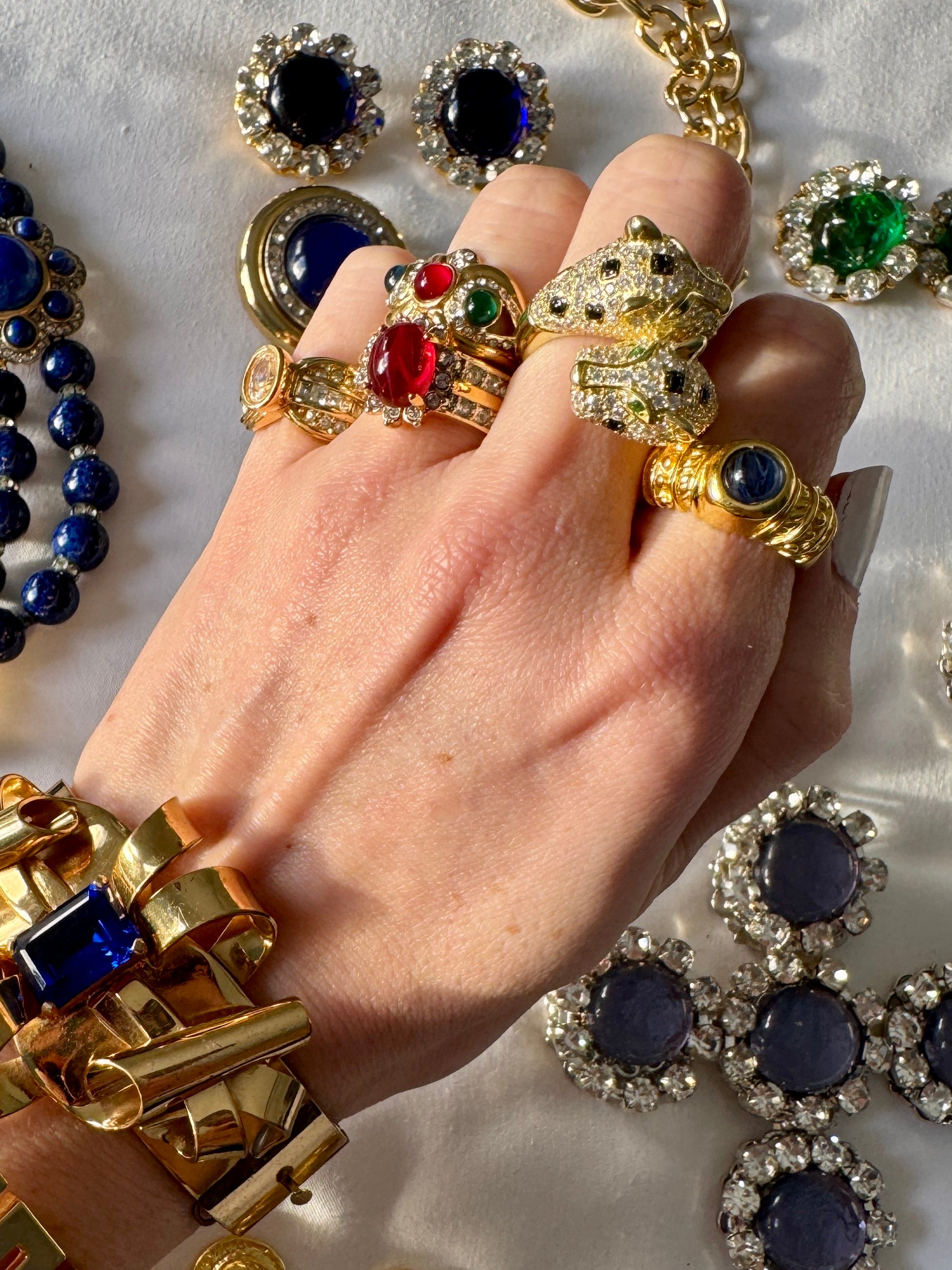 Double Panther Crystal Gold Ring Sizes 6, 7,8