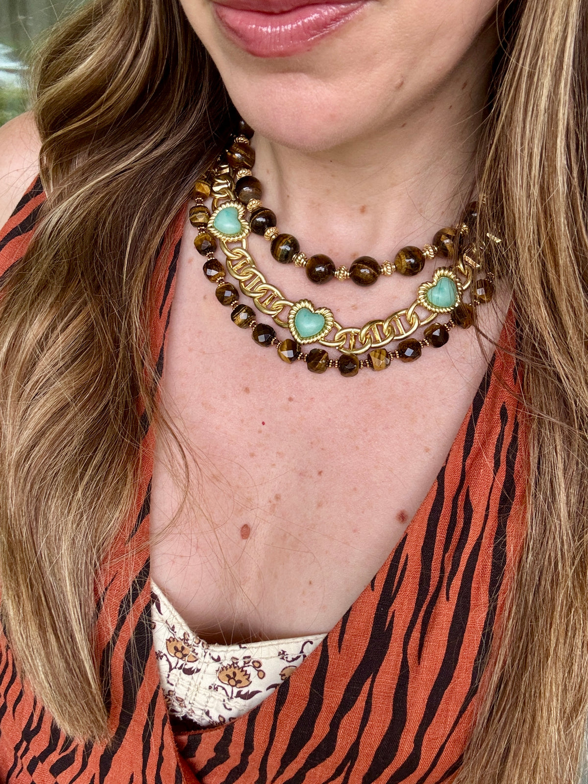 Modern French Tiger's Eye Sphere Necklace
