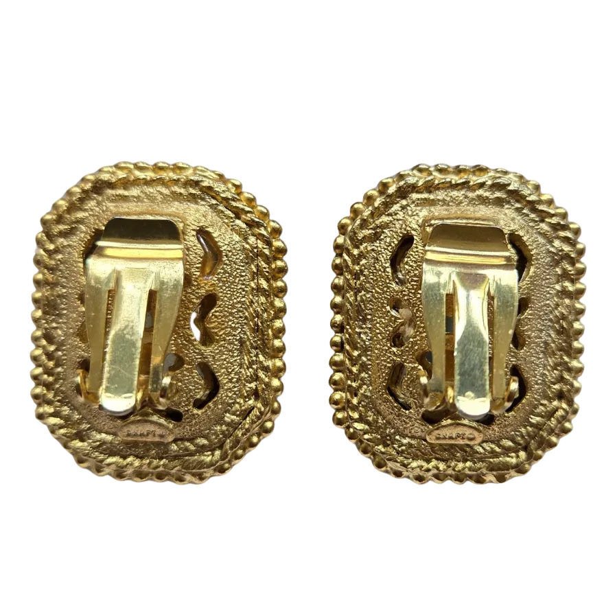 Vintage Emerald-Cut Blue Crystal Earrings