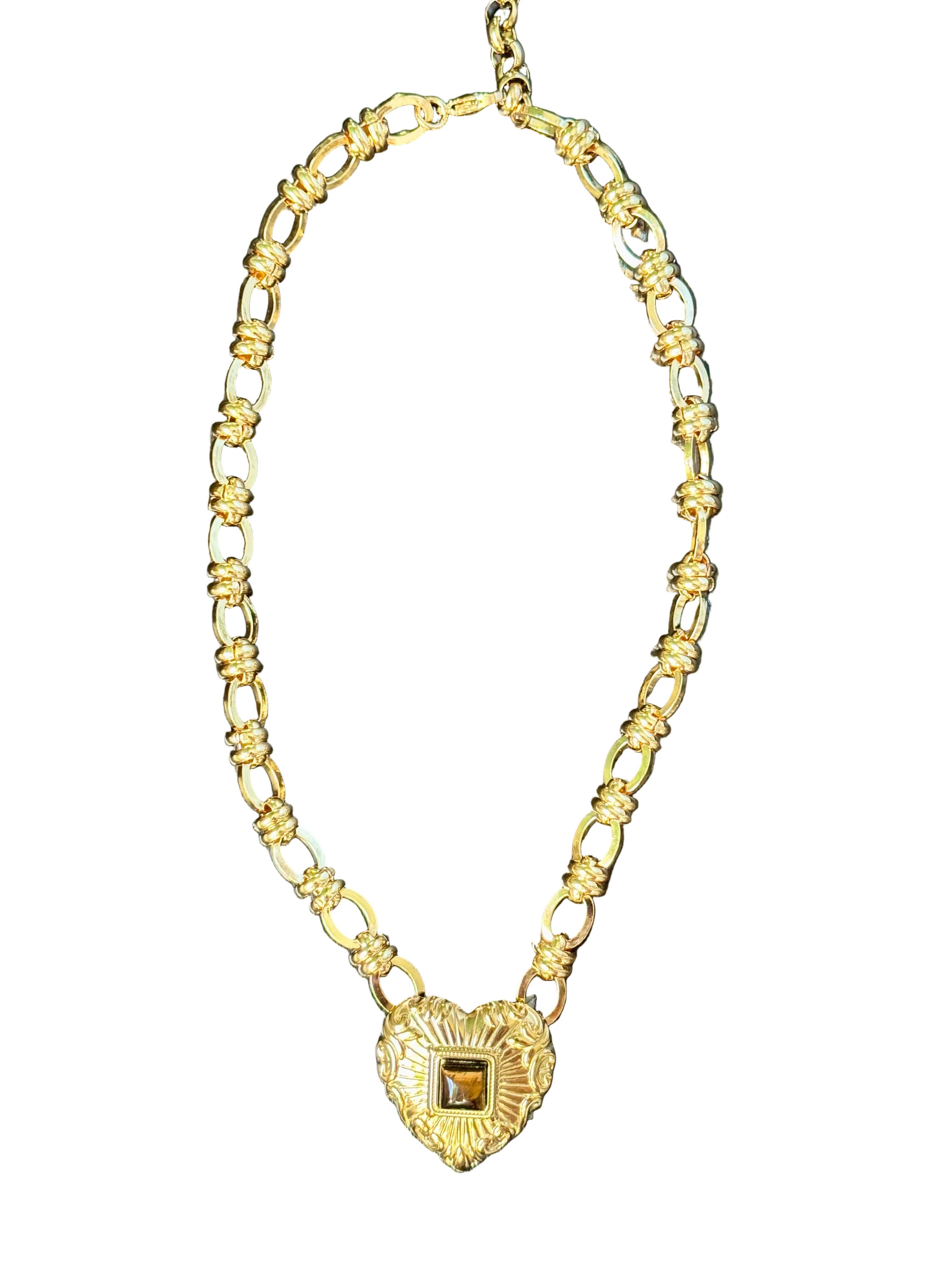 Tiger’s Eye Heart Chain Necklace