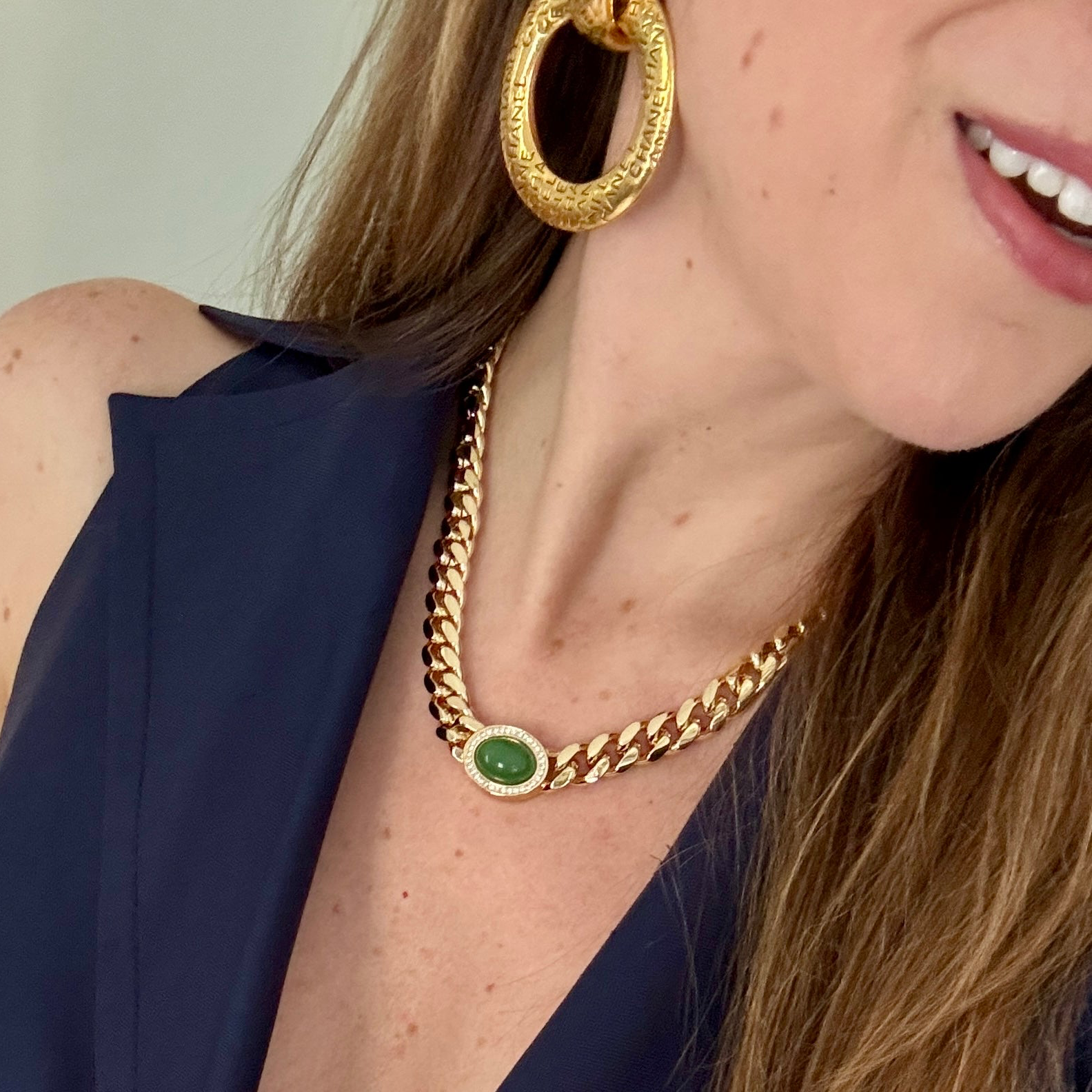 Vintage Chanel Large Gold Logo Hoop Earrings