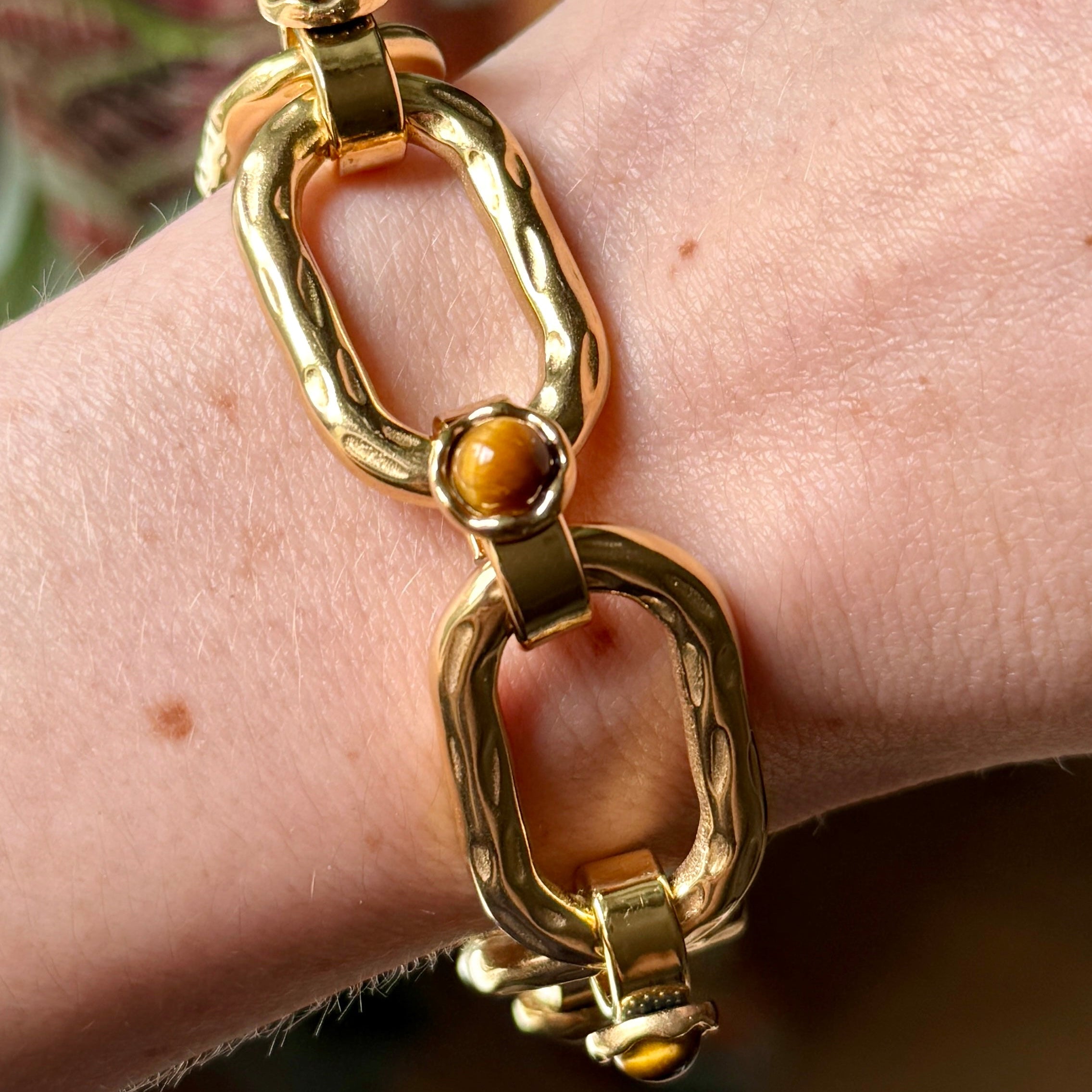 Tiger's Eye Gold Link Bracelet