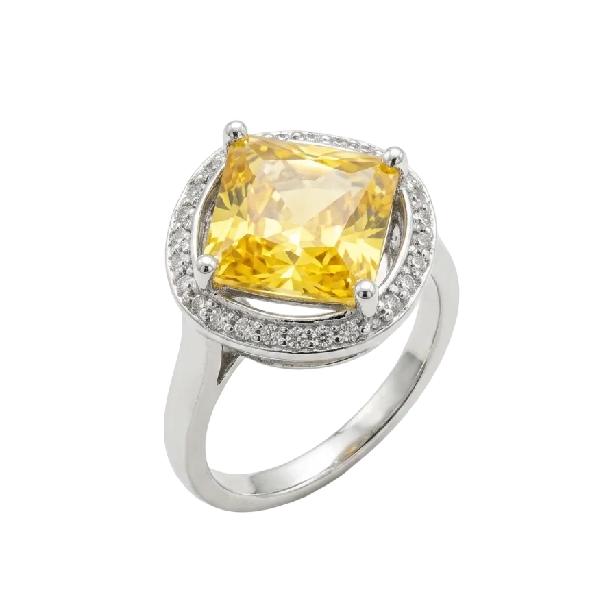 Yellow Crystal Sterling Silver Ring