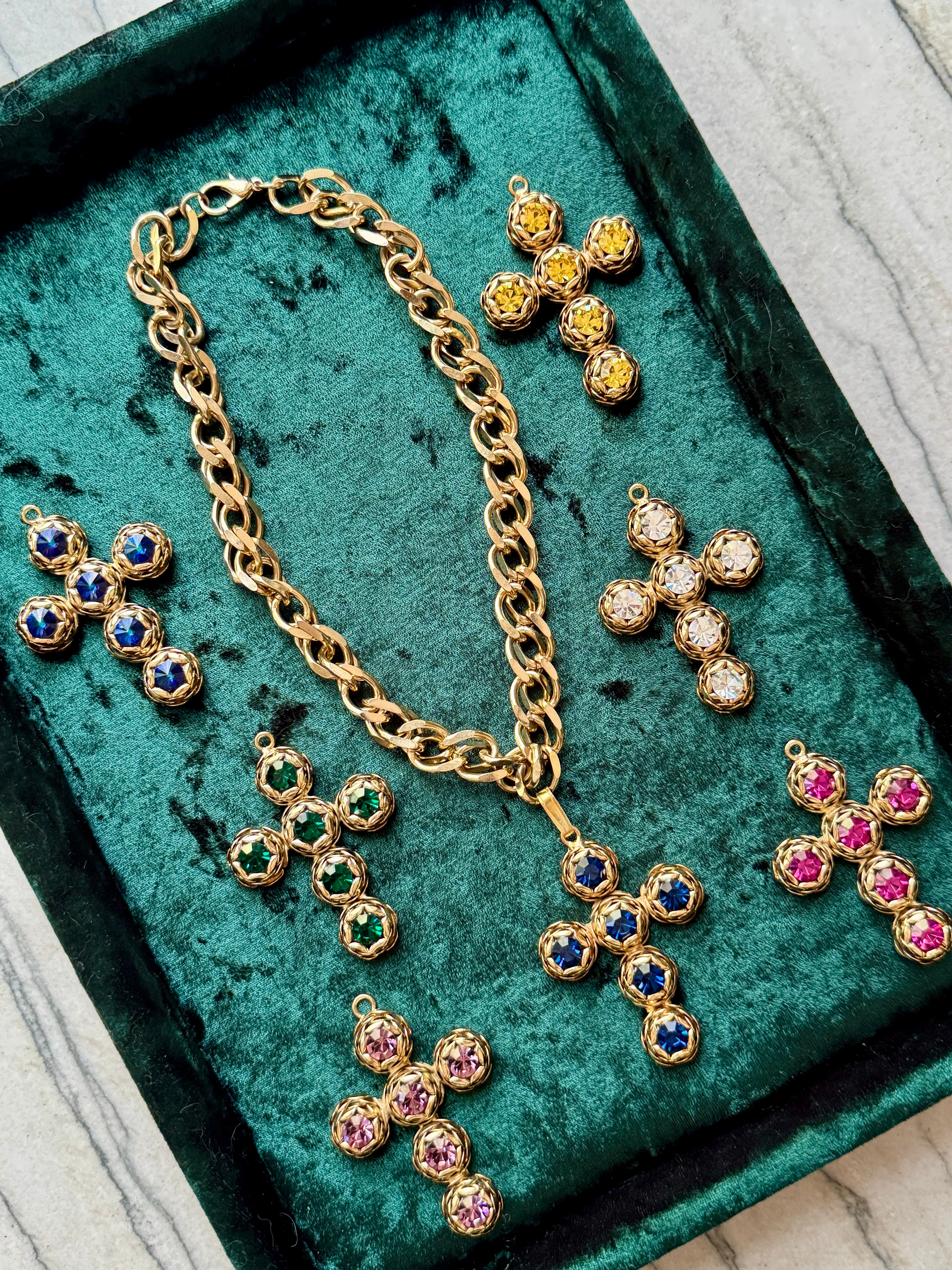 Italian Gold & Crystal Cross Pendant