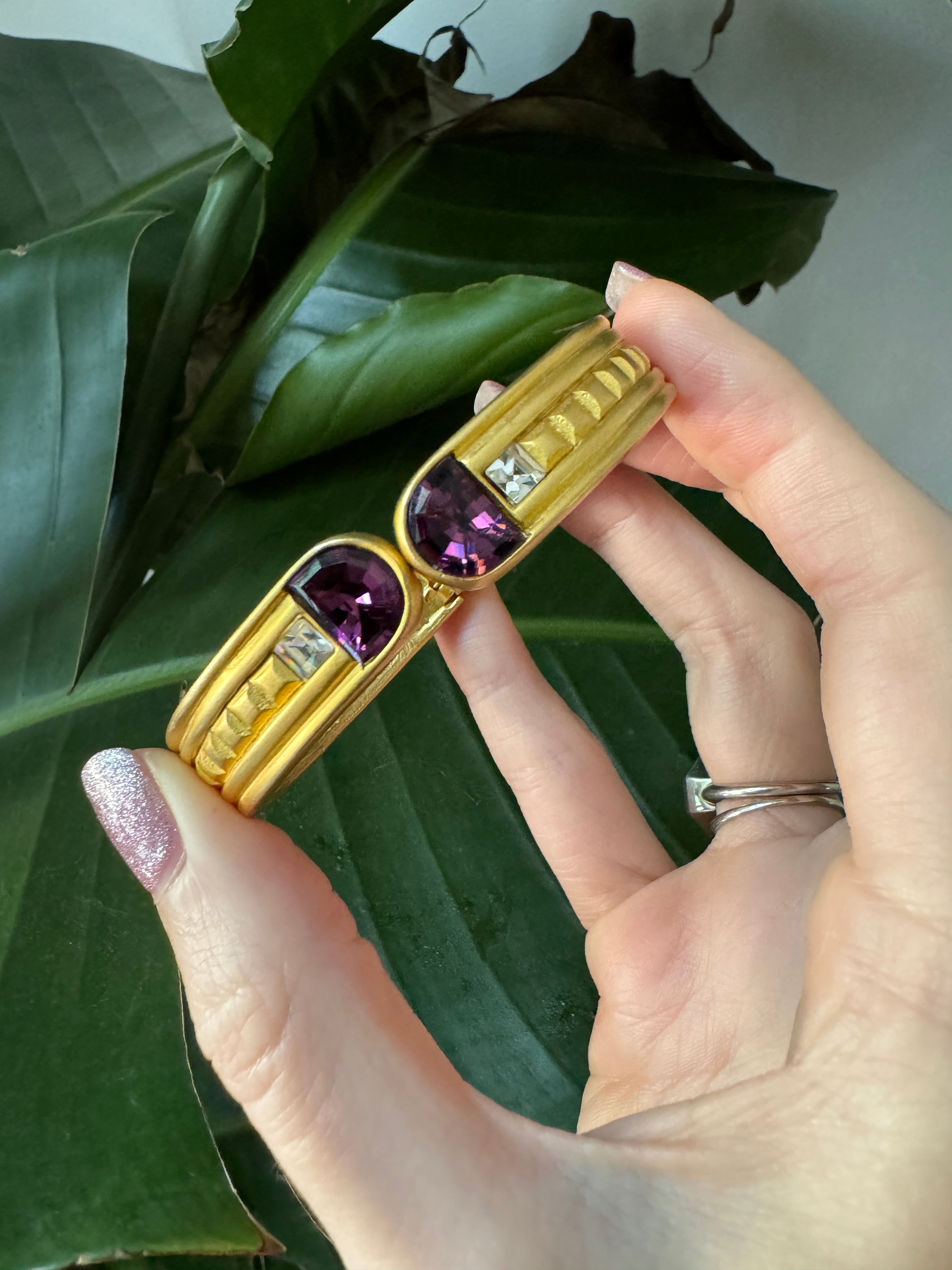 Givenchy Etruscan Brushed Gold Purple Crystal Bracelet