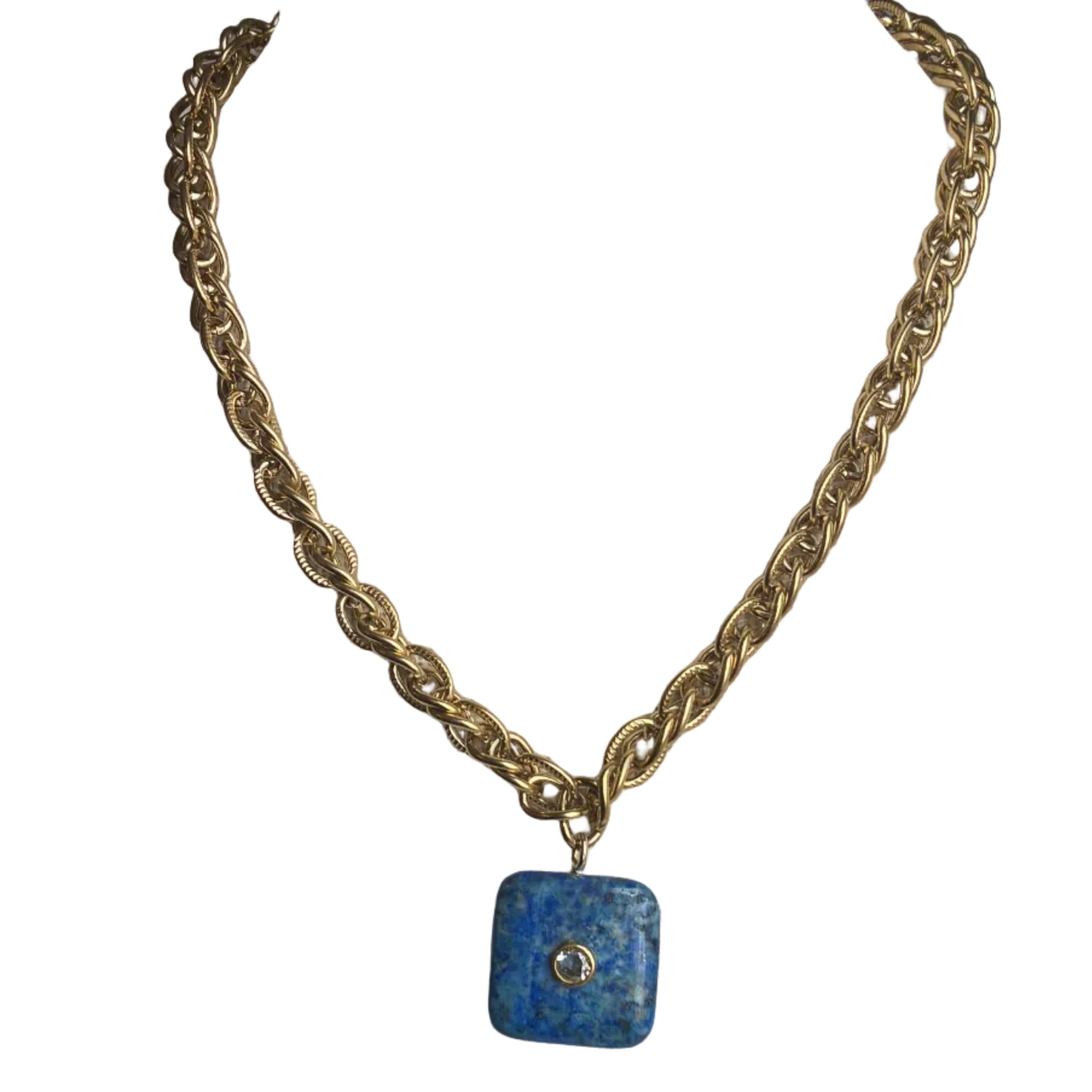 French Blue Lapis & Rock Crystal Pendant Necklace