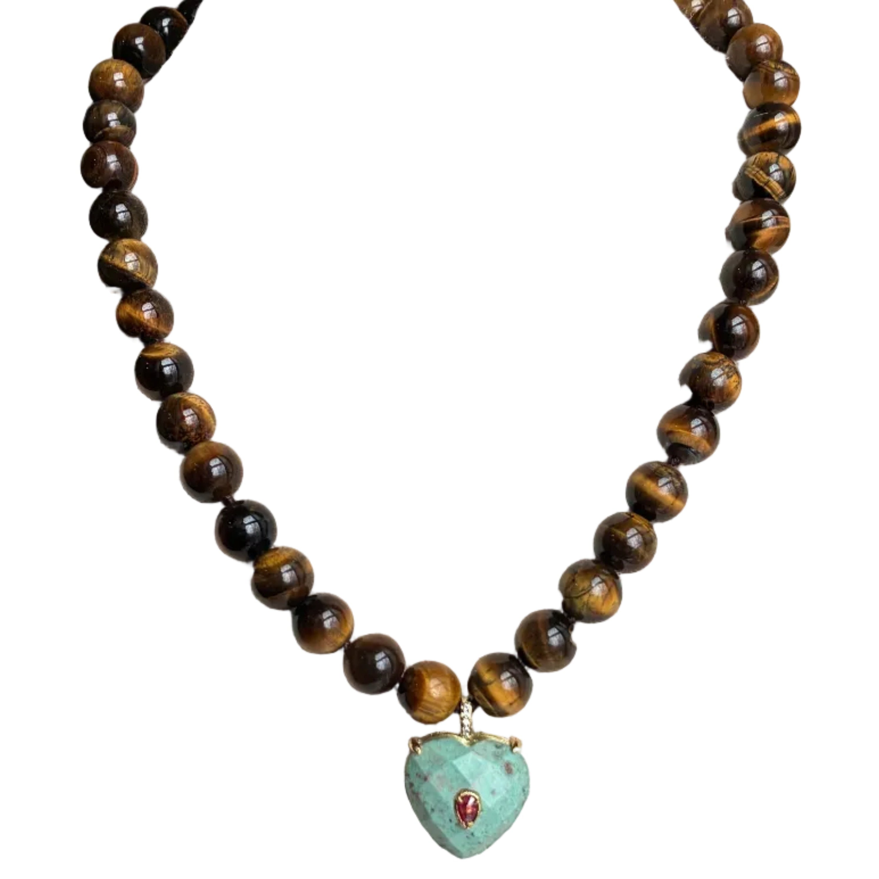 Tiger's Eye and Phoenix Stone Heart Necklace