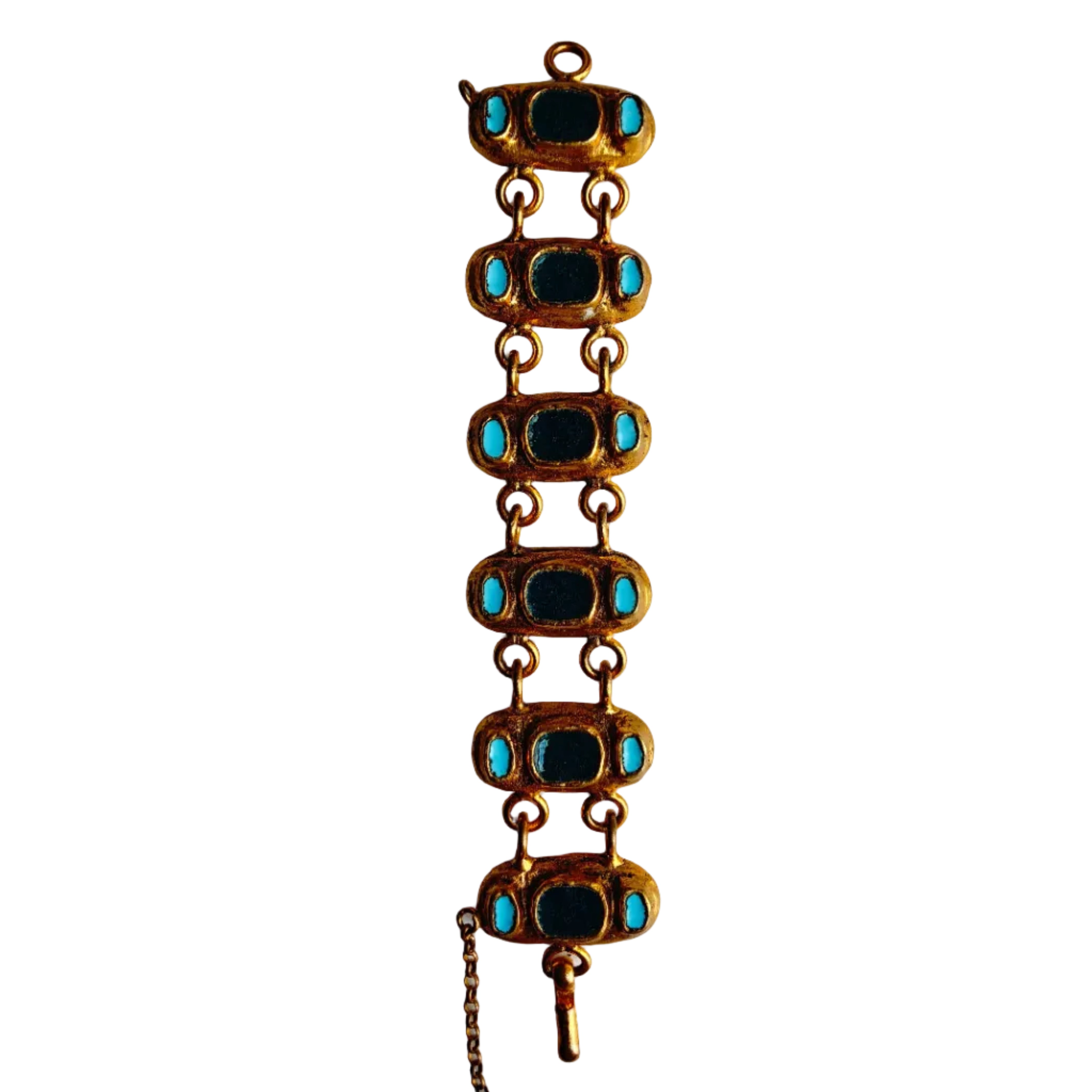 Vintage 1940s French Gold Bracelet with Green & Blue Enamel