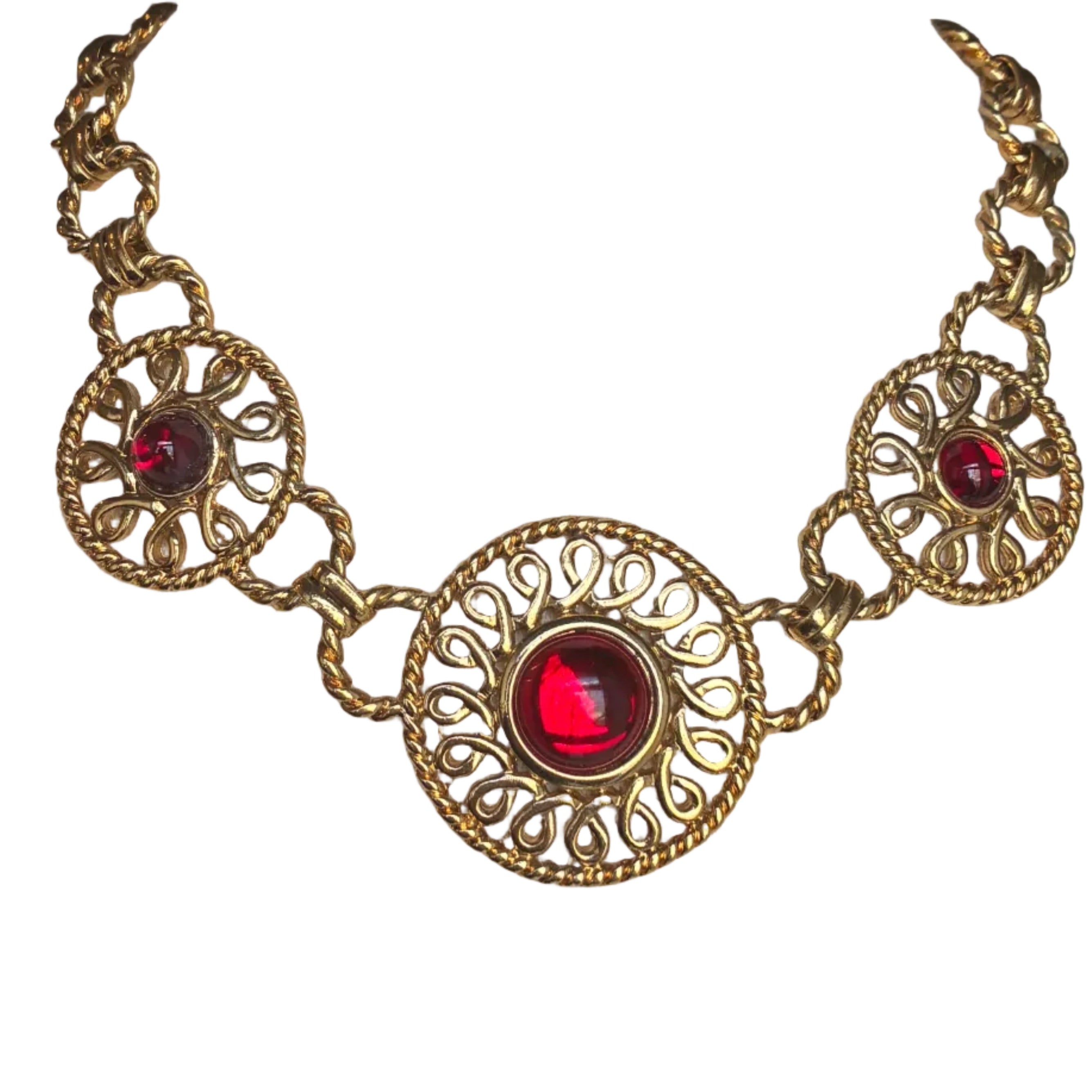 Vintage French Designer Guy Laroche Mogul Red Glass Statement Necklace