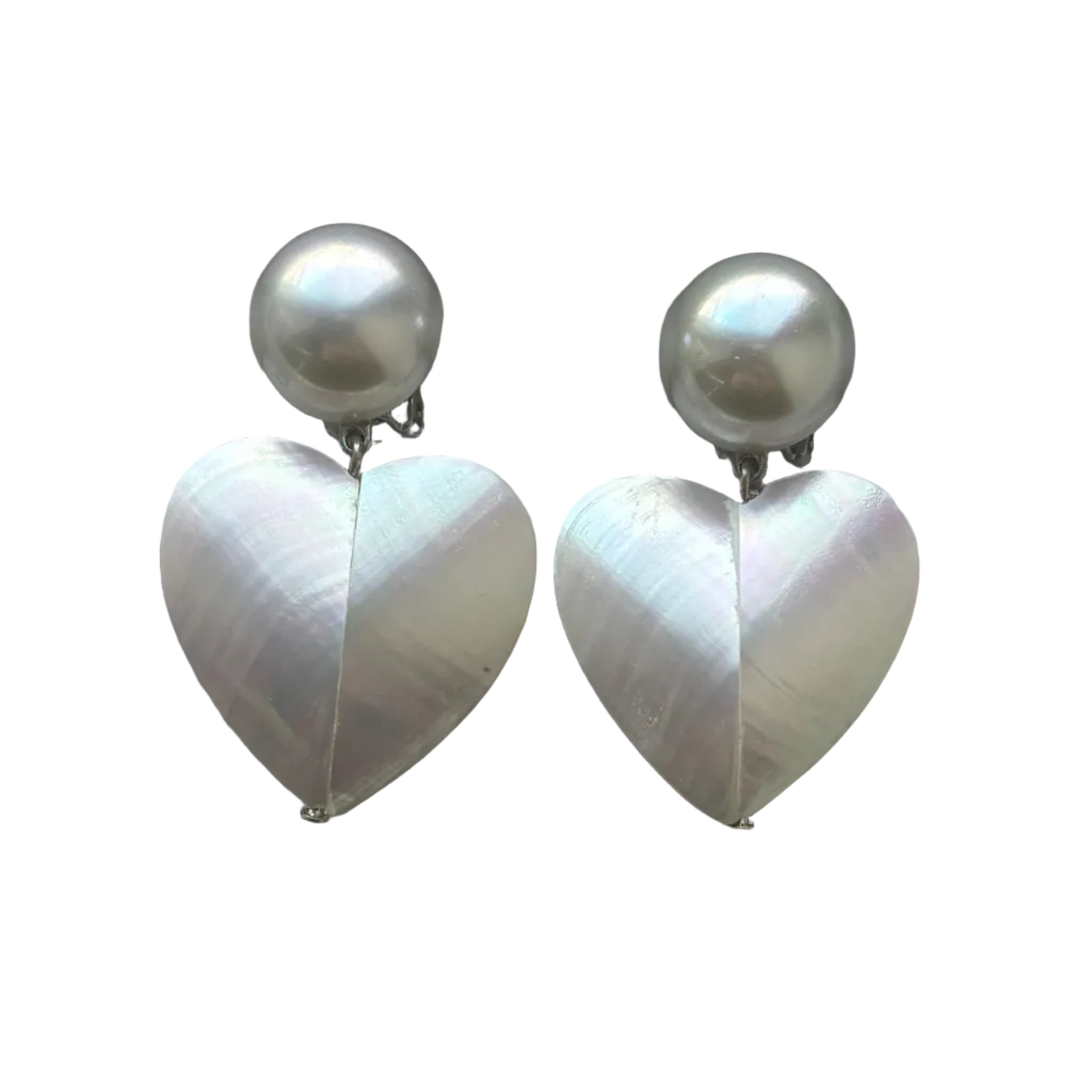 French Mother of Pearl Heart Clip Earrings