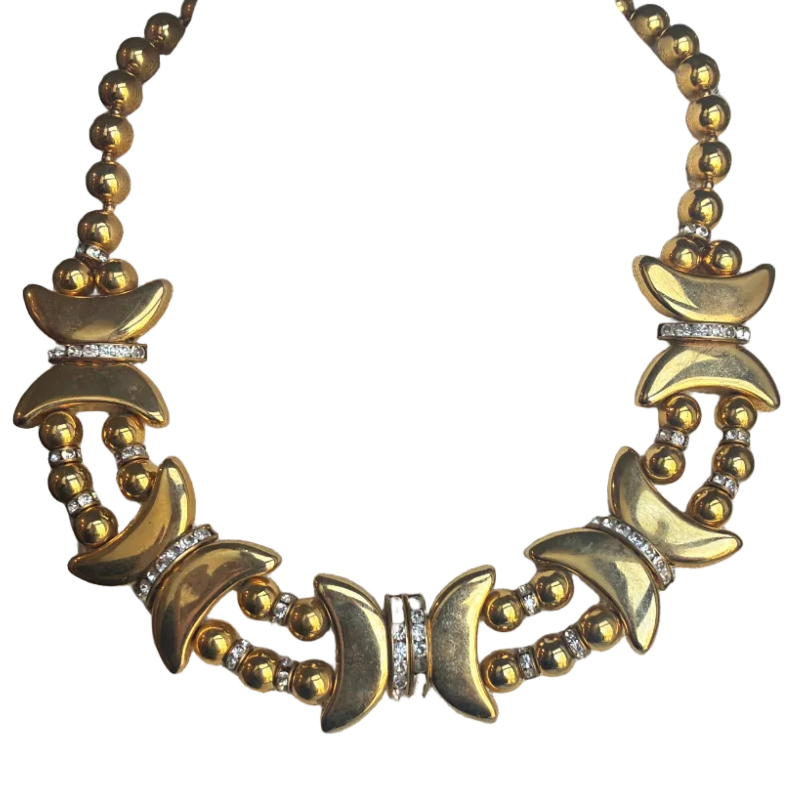 Vintage 70s French Gold Bead Butterfly Necklace