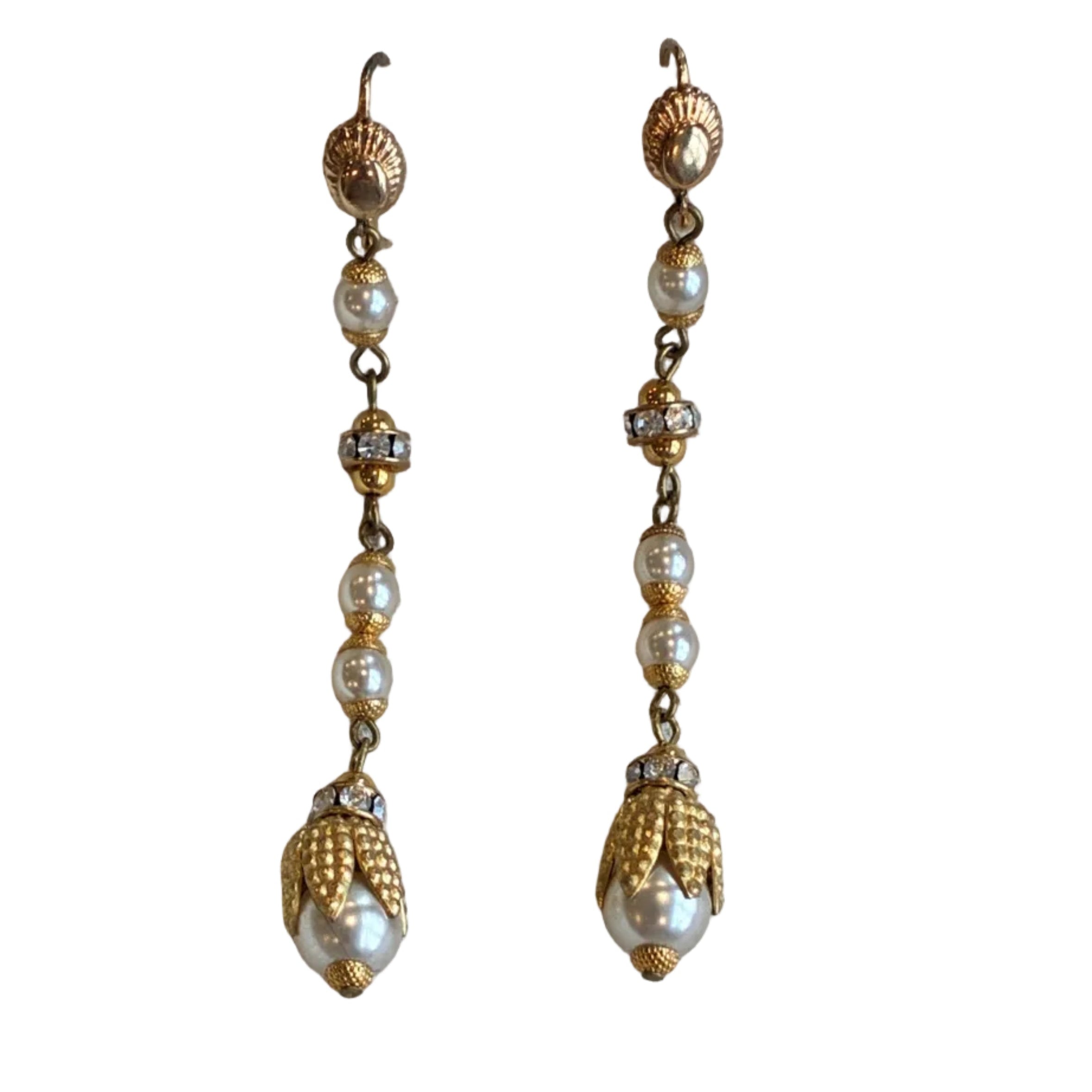 Vintage 80s GORGEOUS Gold & Pearl Drop Post Earrings