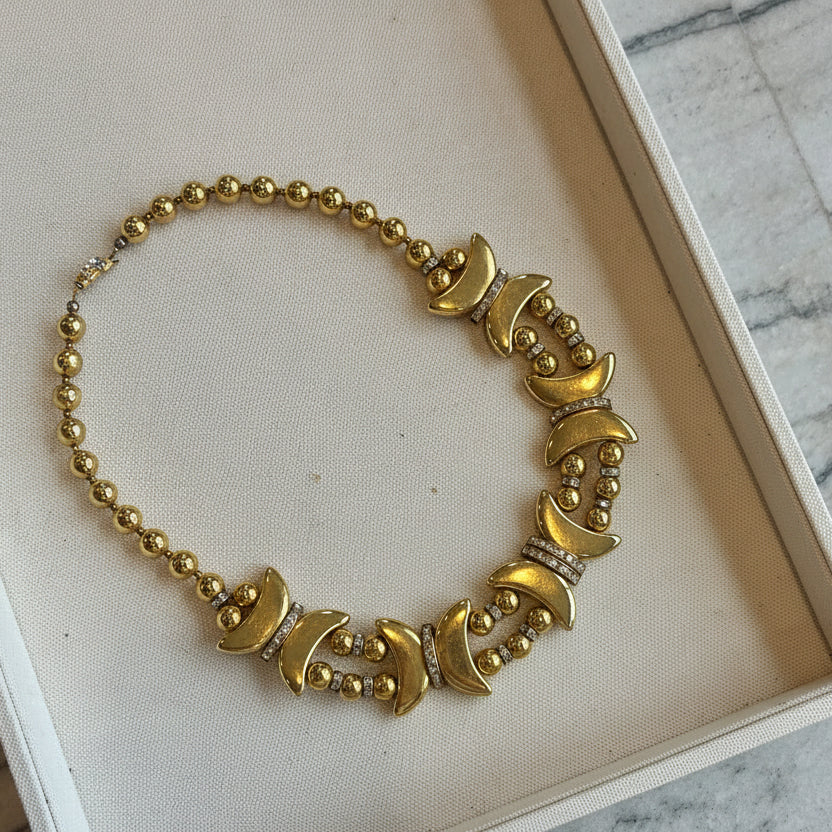 Vintage 70s French Gold Bead Butterfly Necklace