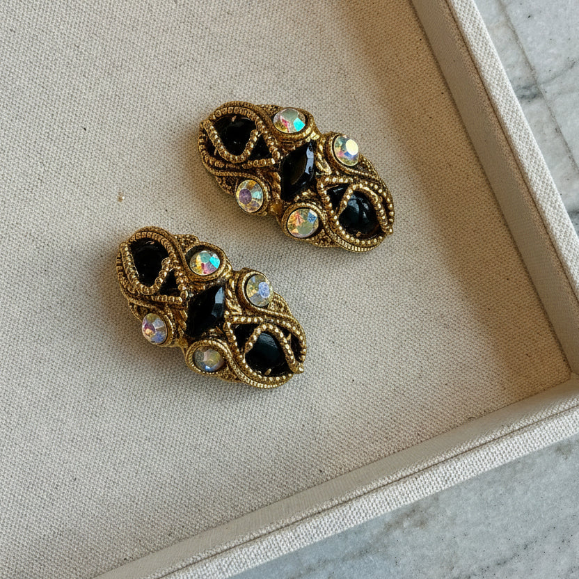 Huge French 80s Glam Aurora Borealis Earrings