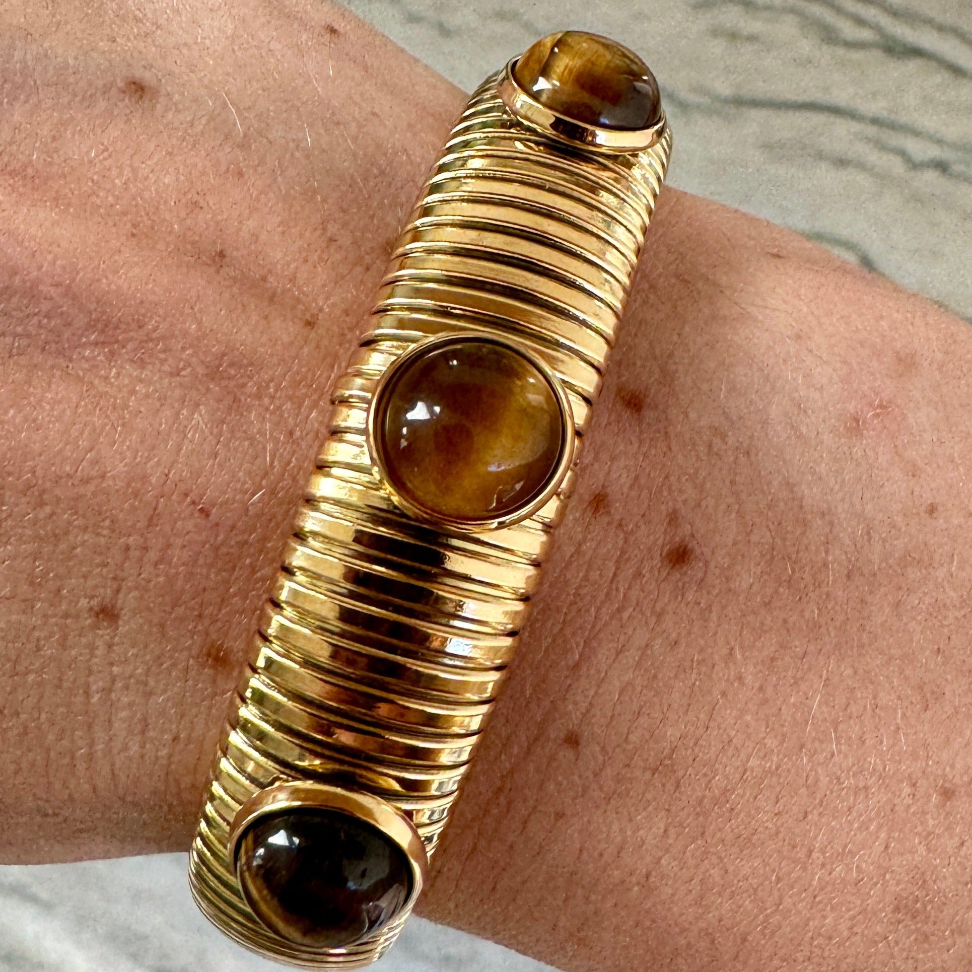 Tiger's Eye or Lapis Gold Plate Omega Bracelet