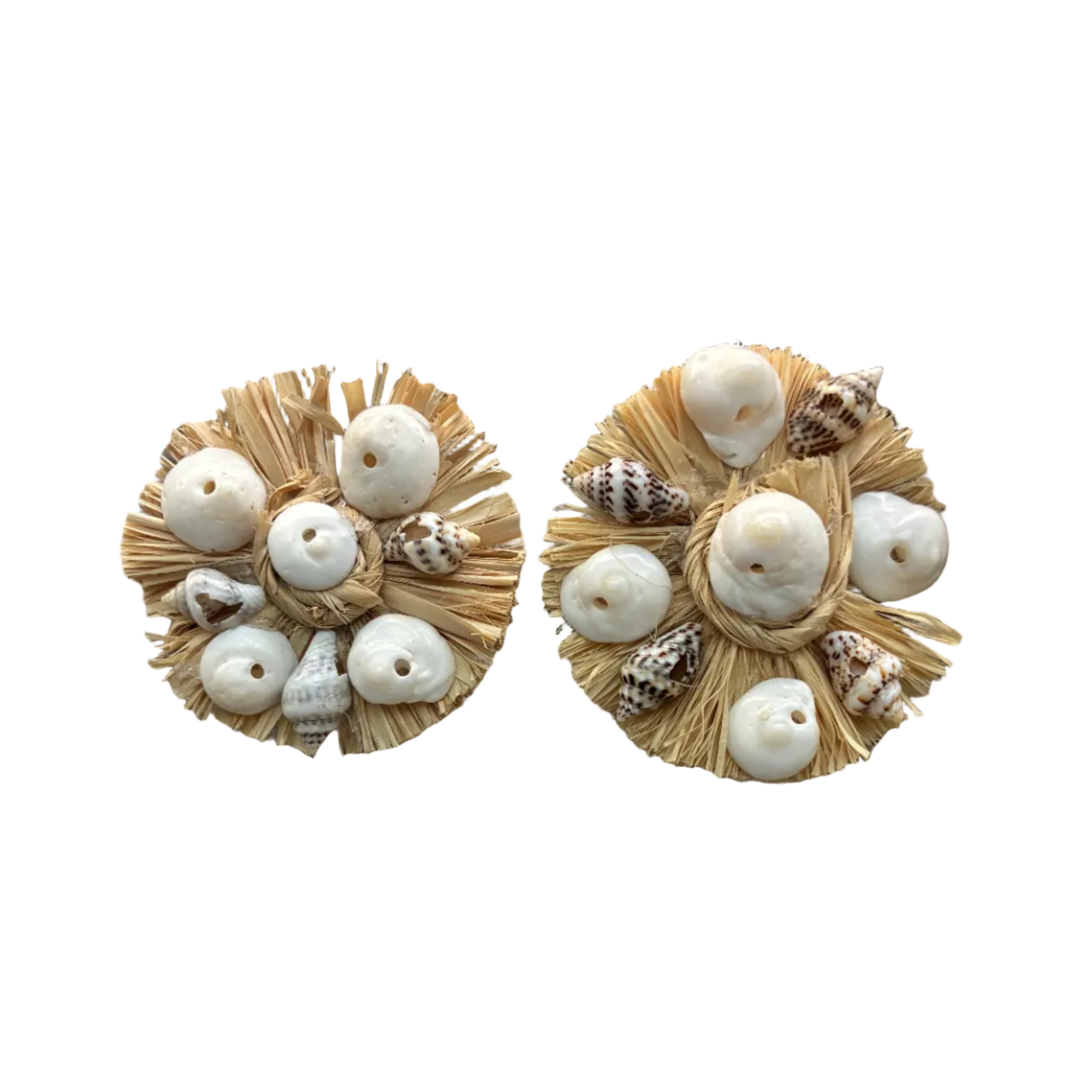 Vintage French Raffia and Shell Earrings