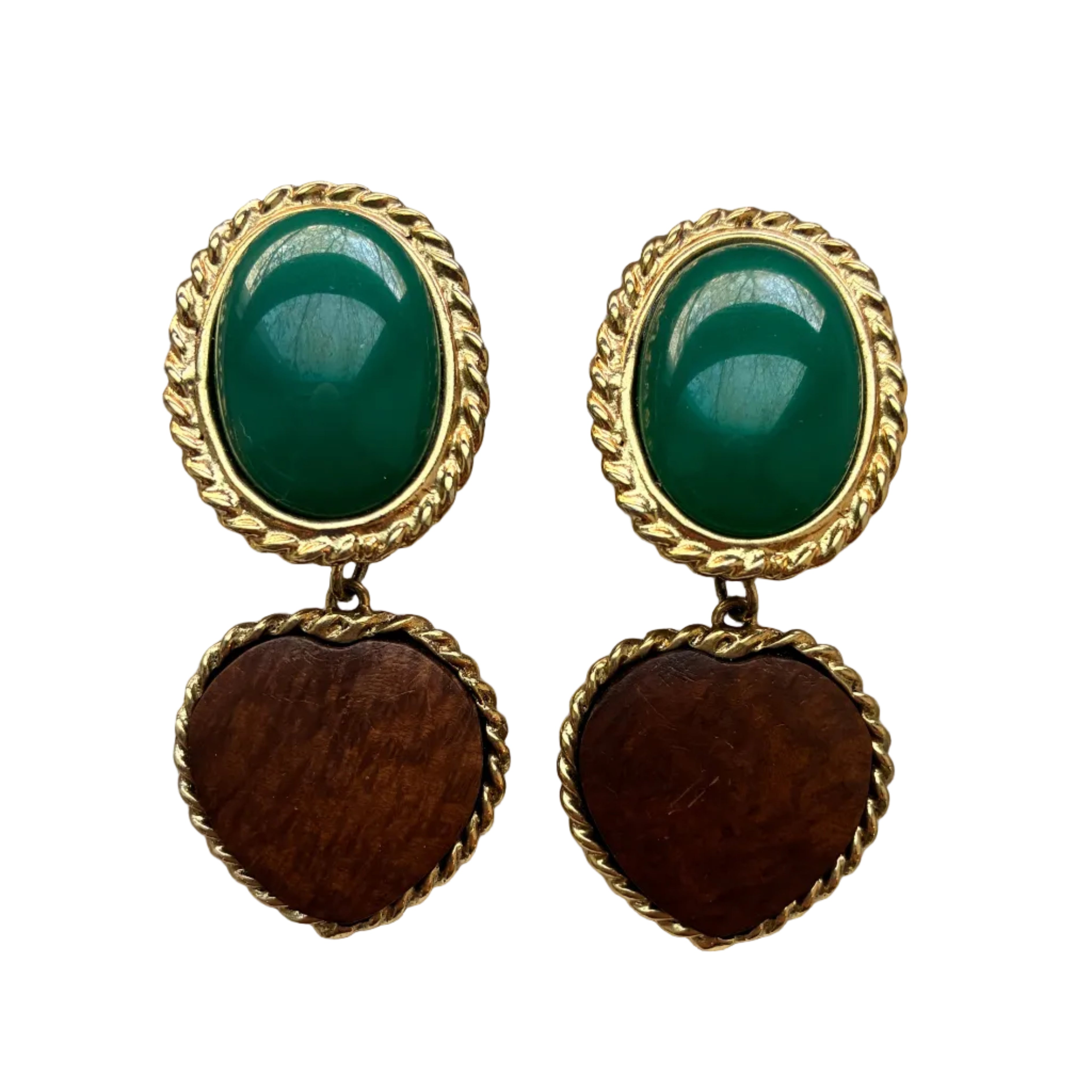 Vintage French Wood Heart Earrings