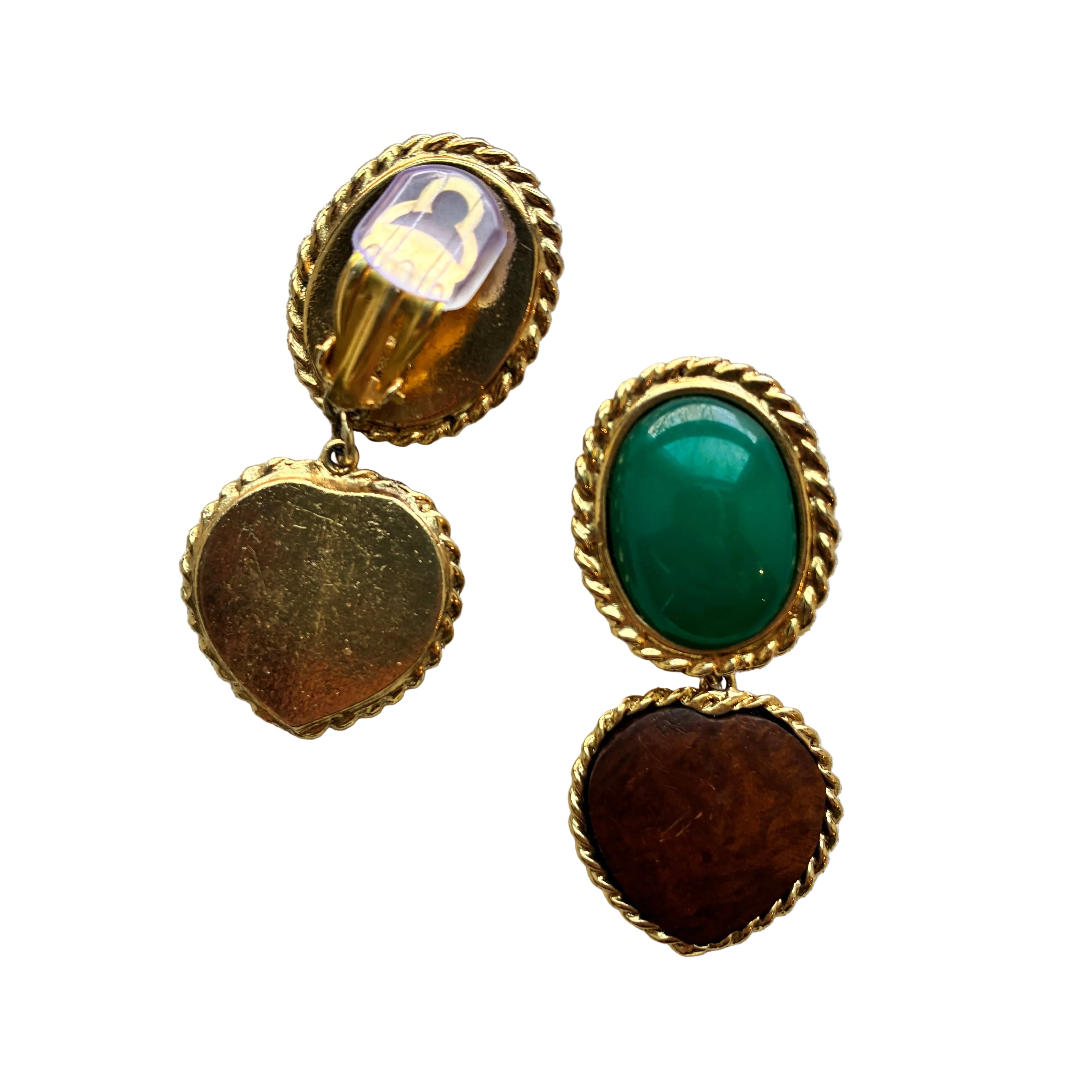 Vintage French Wood Heart Earrings