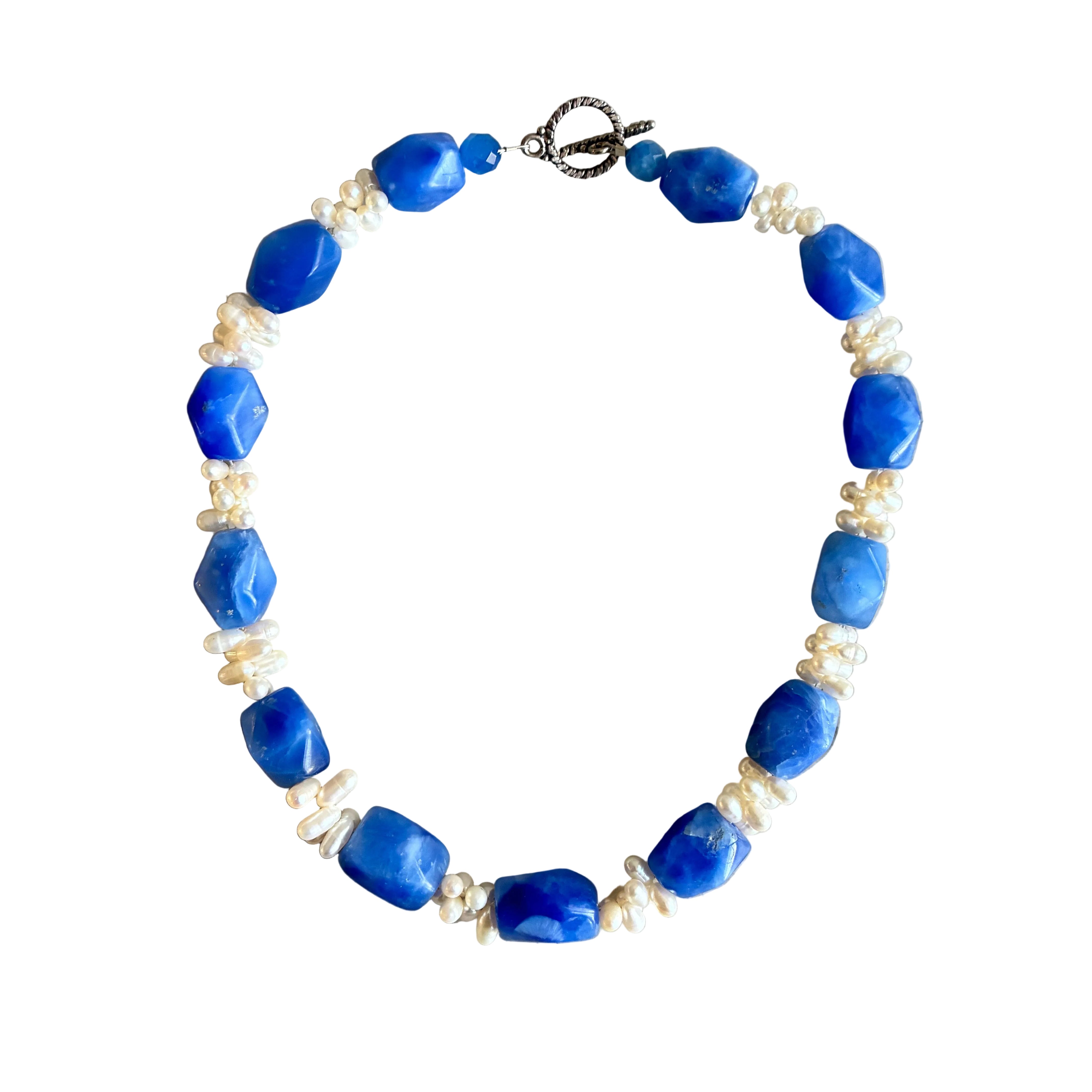 Vintage Blue Stone and Pearl Beaded Necklace