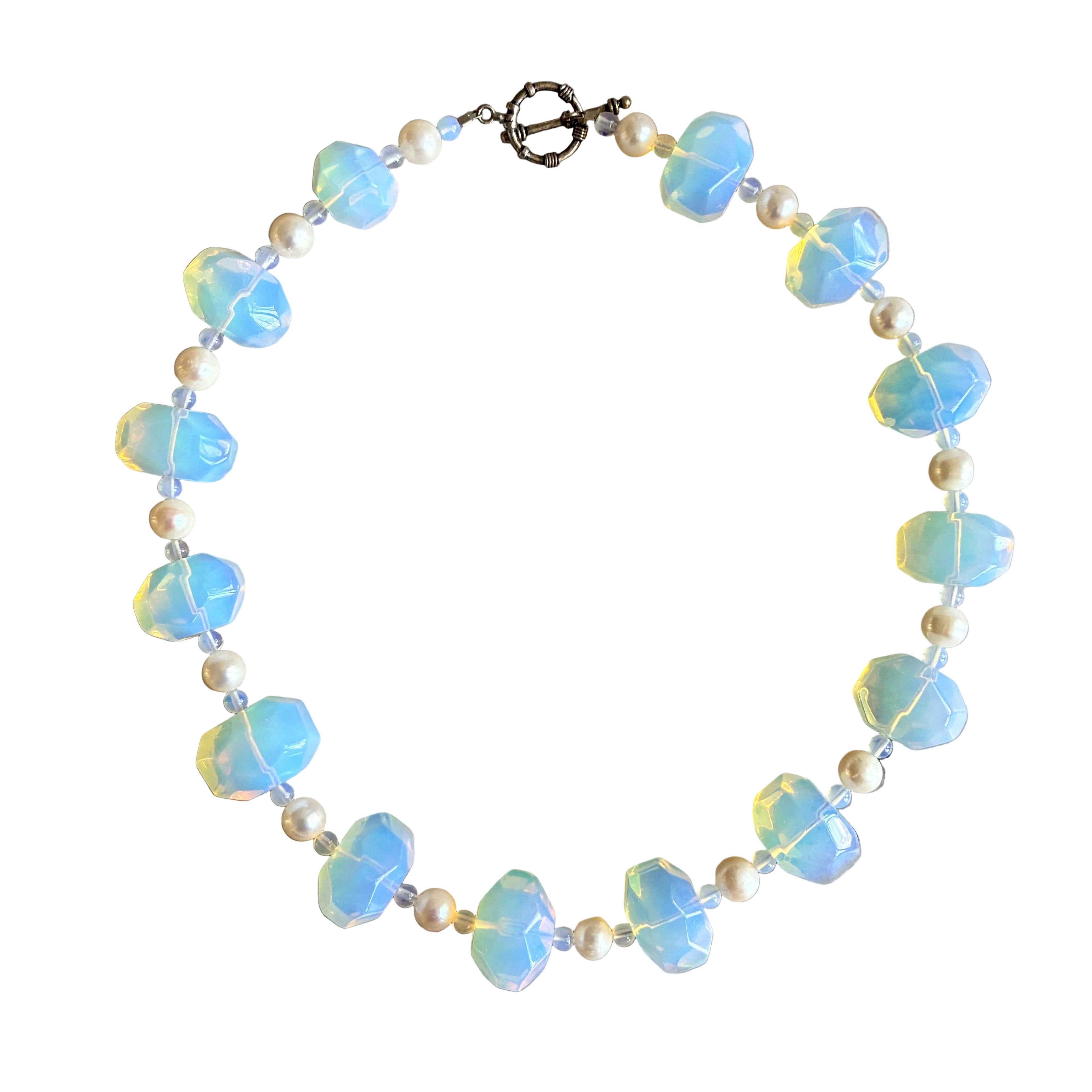 Vintage Aurora Glass and Pearl Bead Necklace