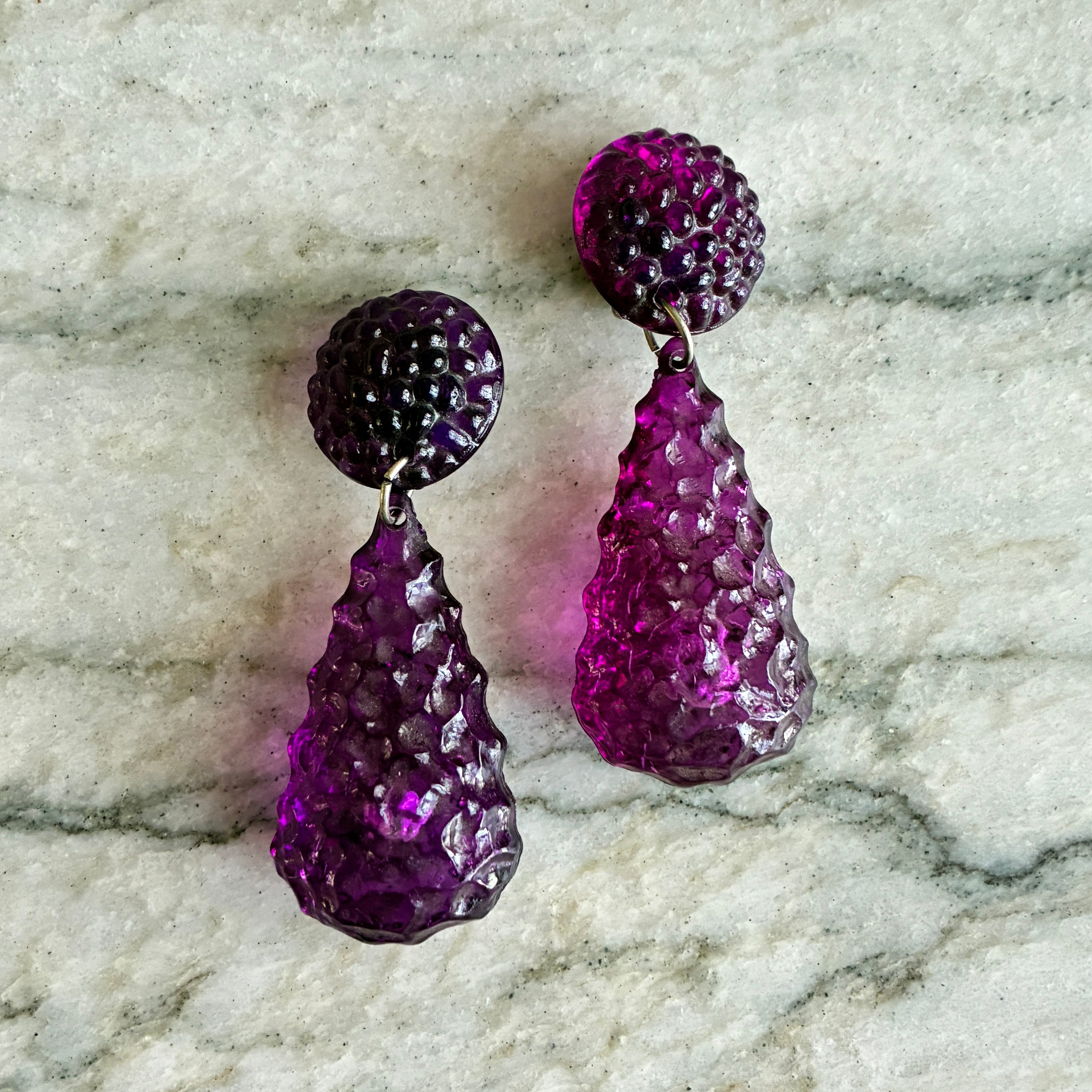 Vintage 60s French Purple Resin Earrings