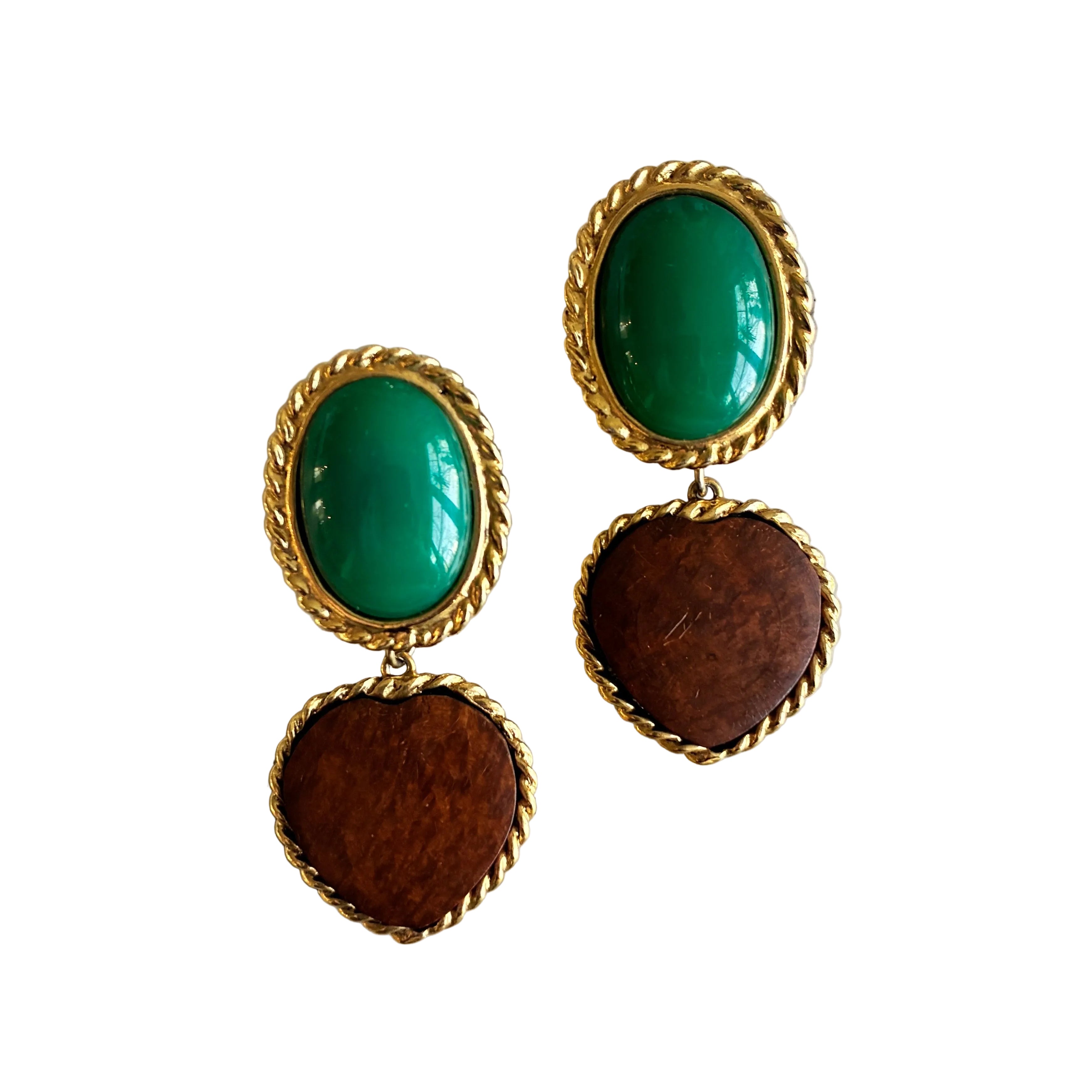 Vintage French Wood Heart Earrings