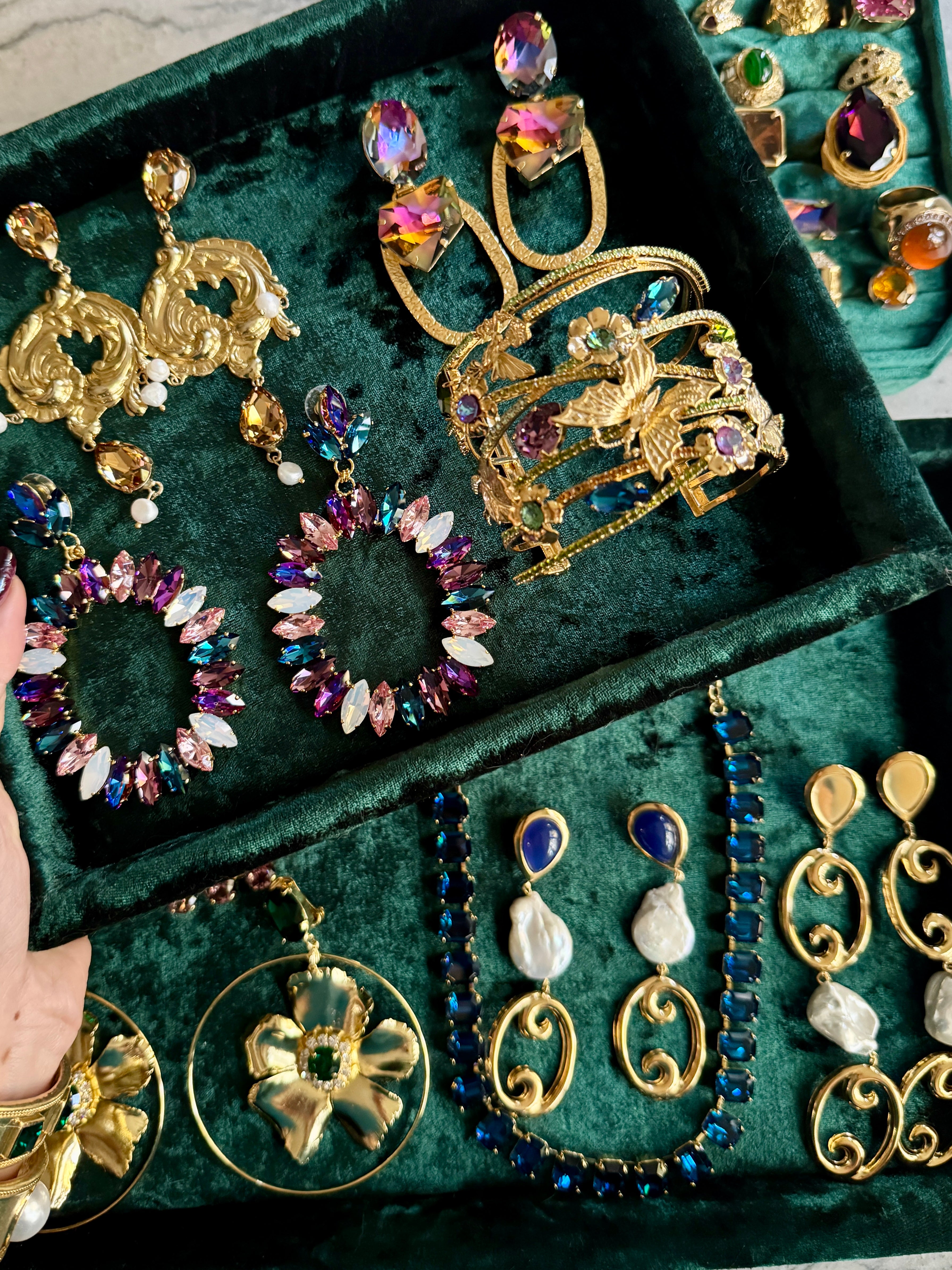 Hayden Emerald Gold Flower Hoop Earrings