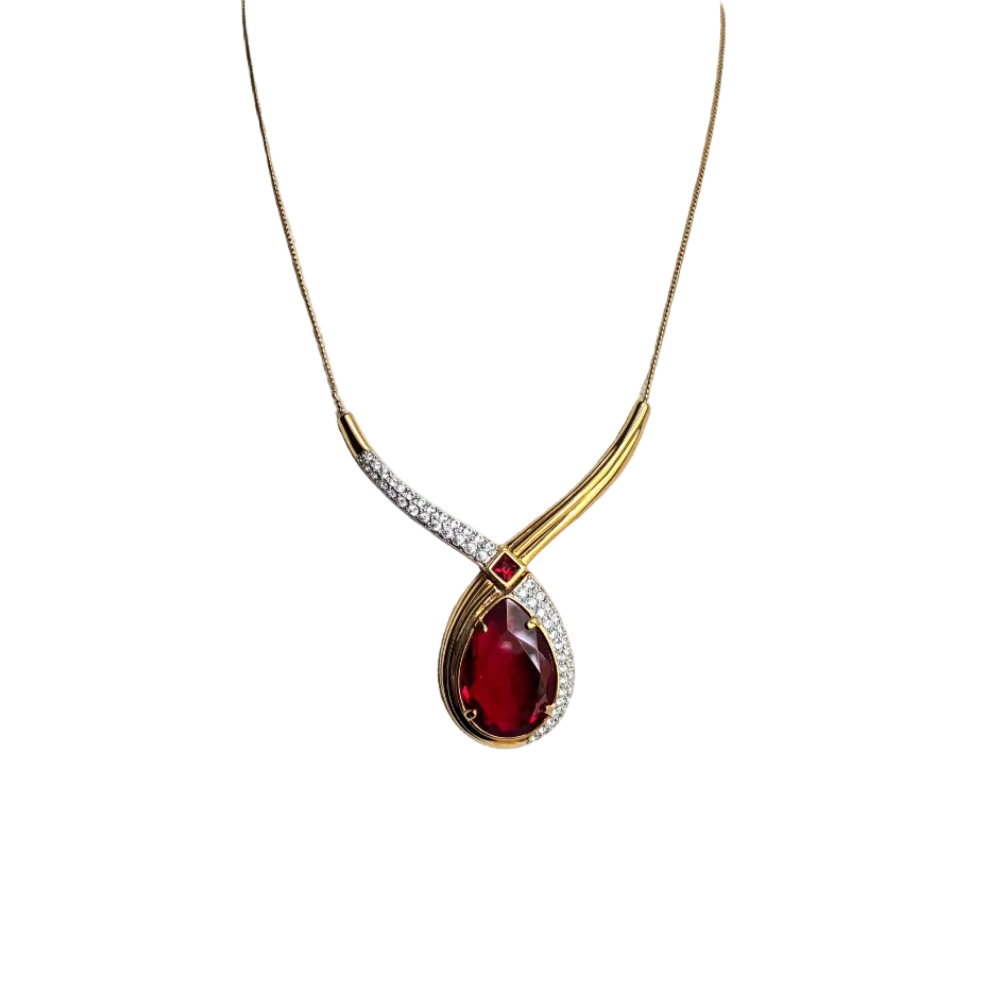 Vintage Swarovski Red Crystal Pendant Necklace