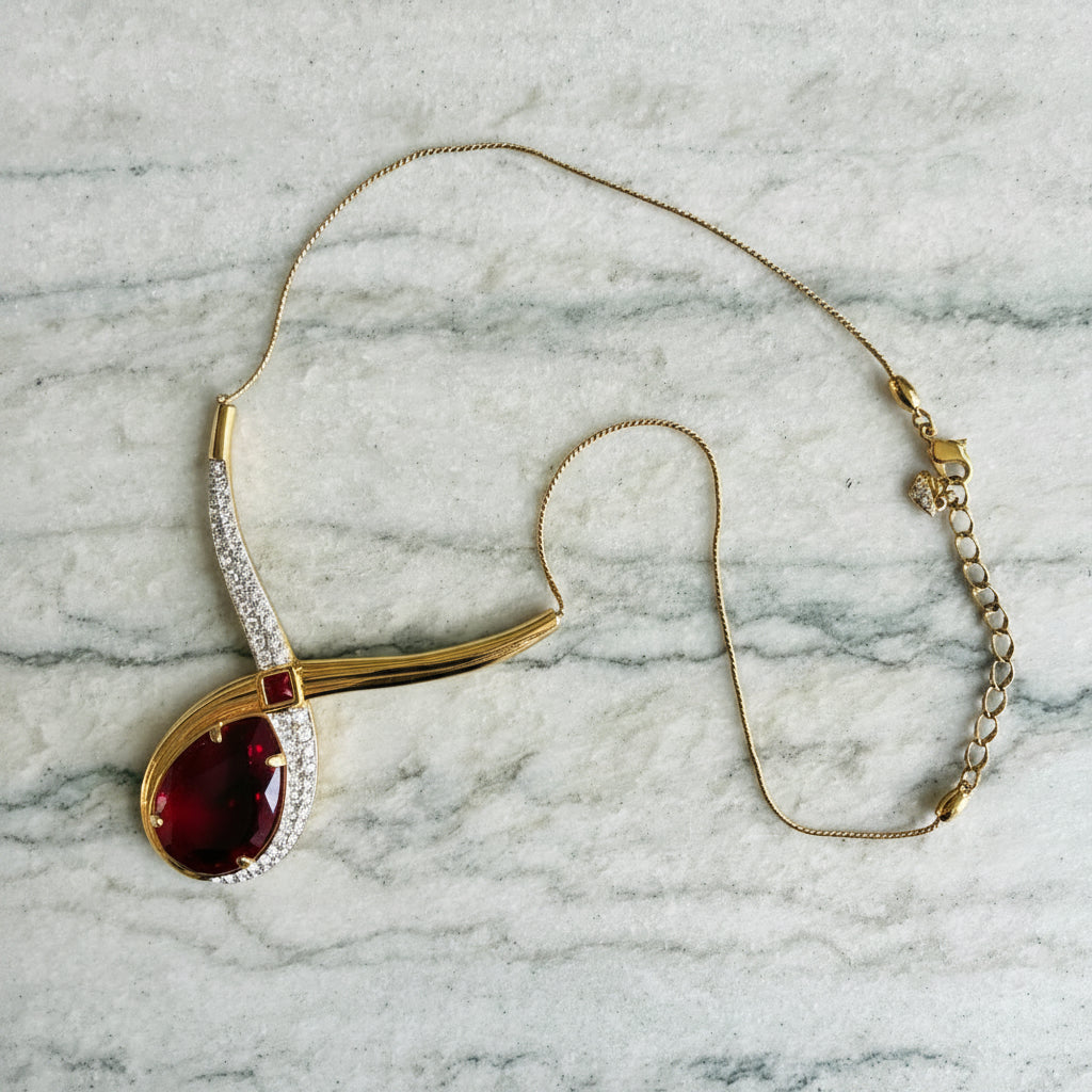 Vintage Swarovski Red Crystal Pendant Necklace