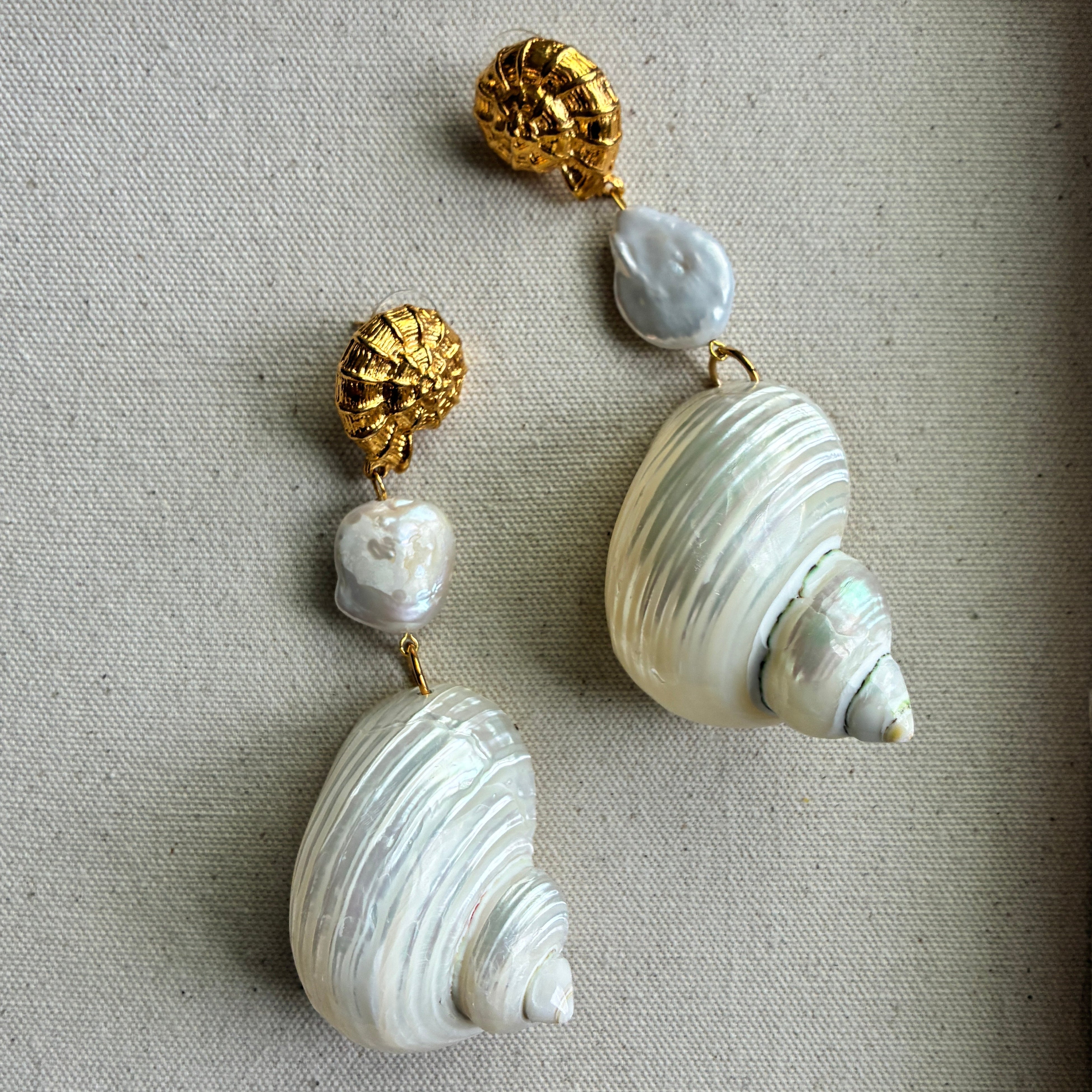 Long Shell and Pearl Earrings