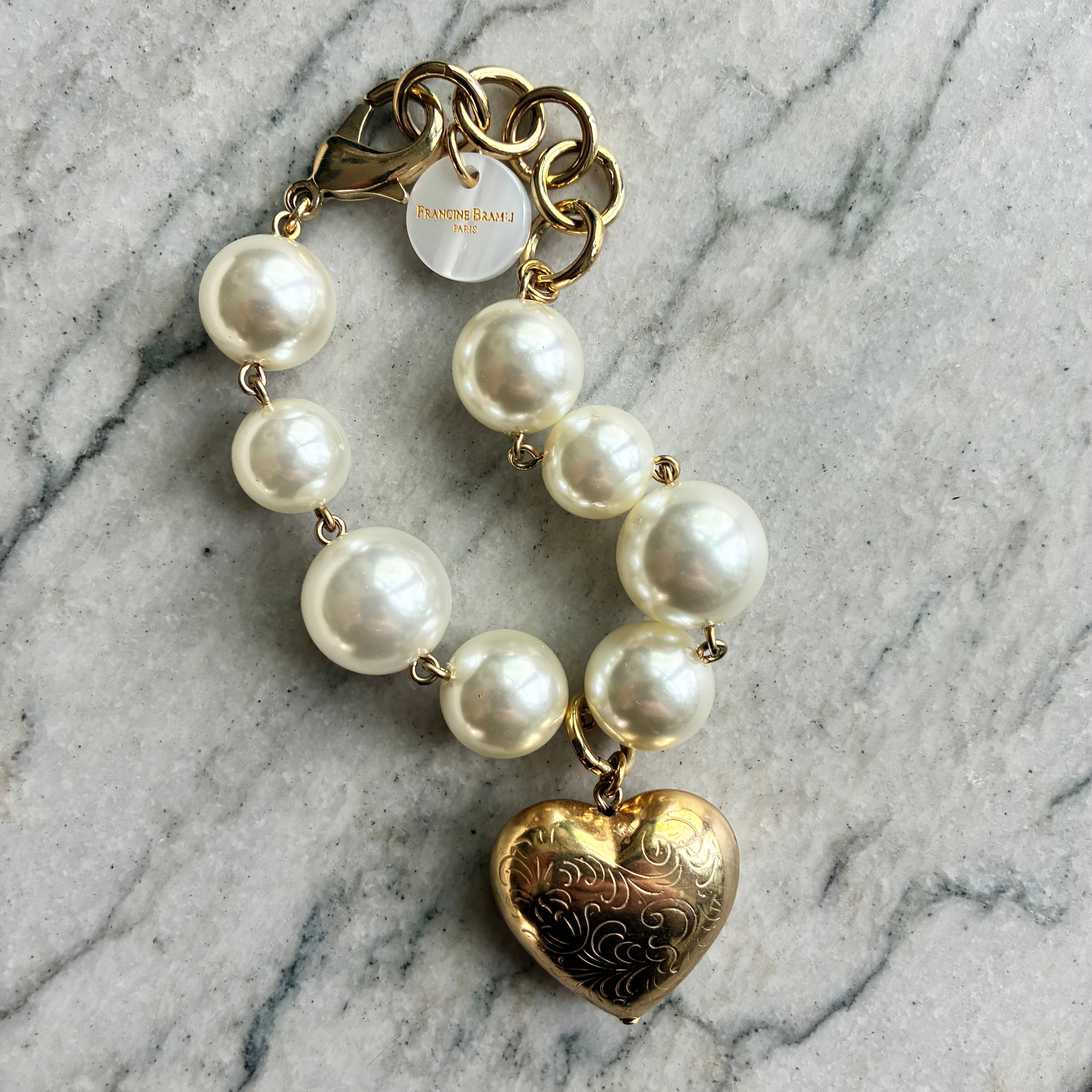 Francine Bramli XL Pearl and Gold Heart Bracelet