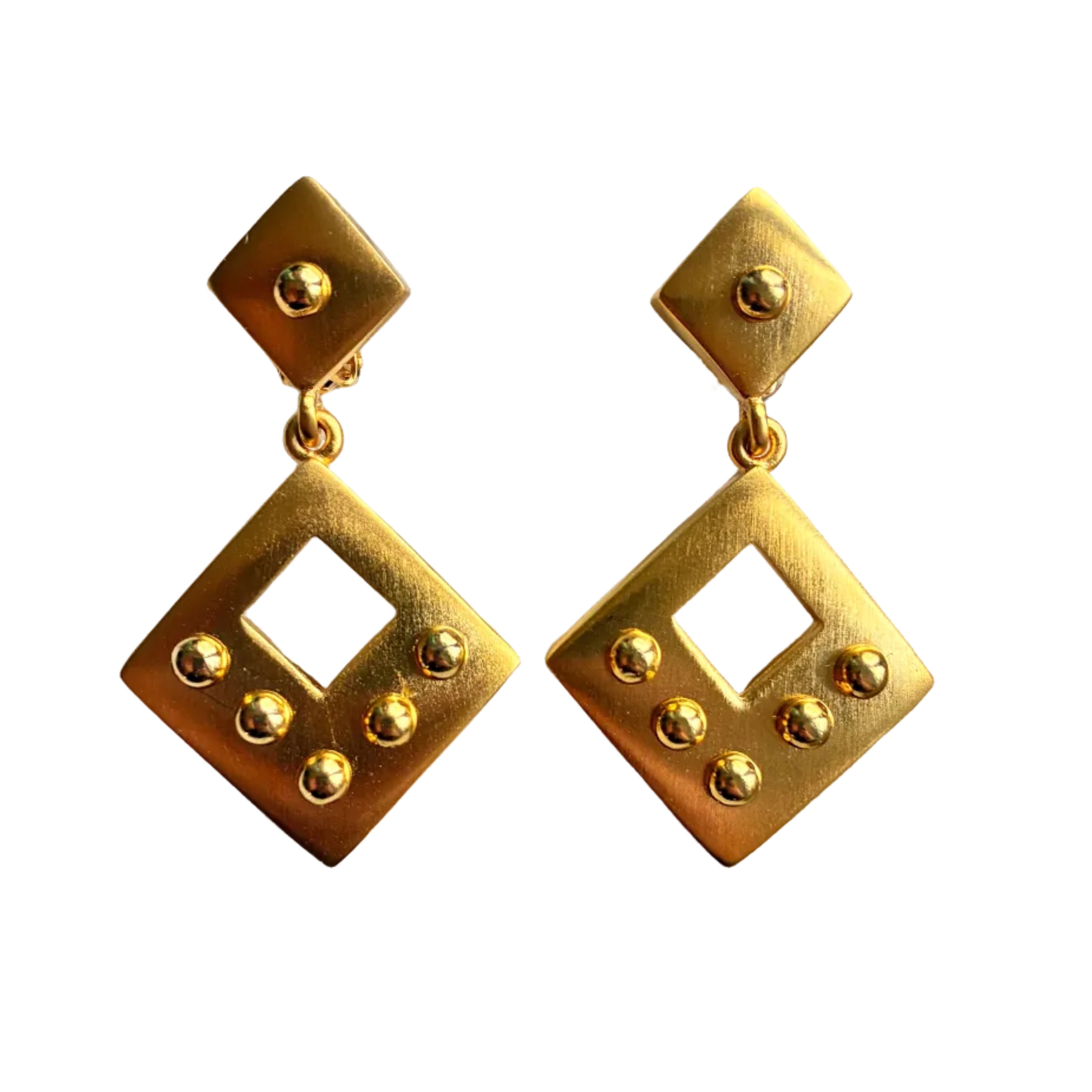 Vintage 80s Brushed Gold Studded Earrings