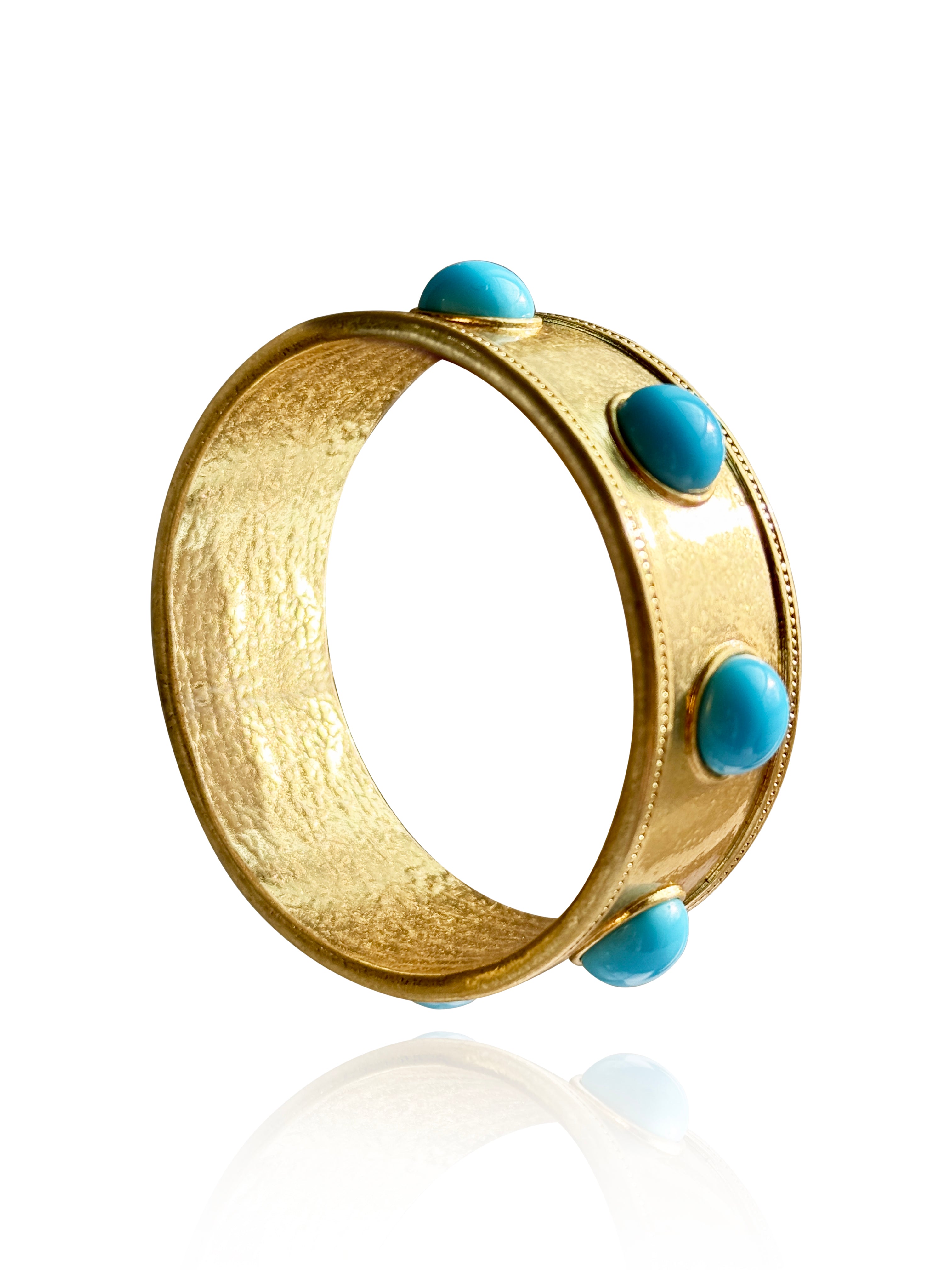 Claire Turquoise or Jade Glass Wide Gold Bangle