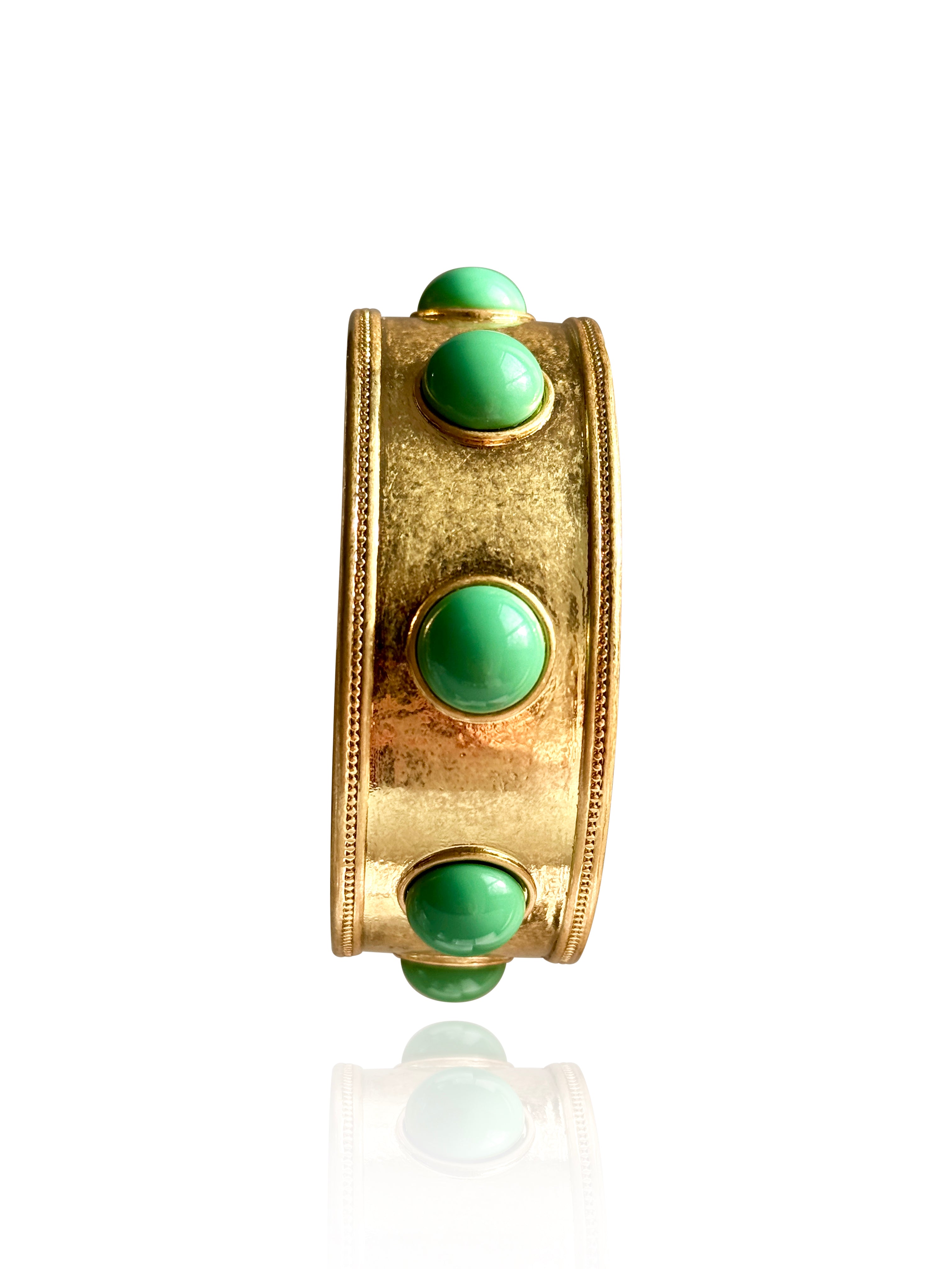 Claire Turquoise or Jade Glass Wide Gold Bangle
