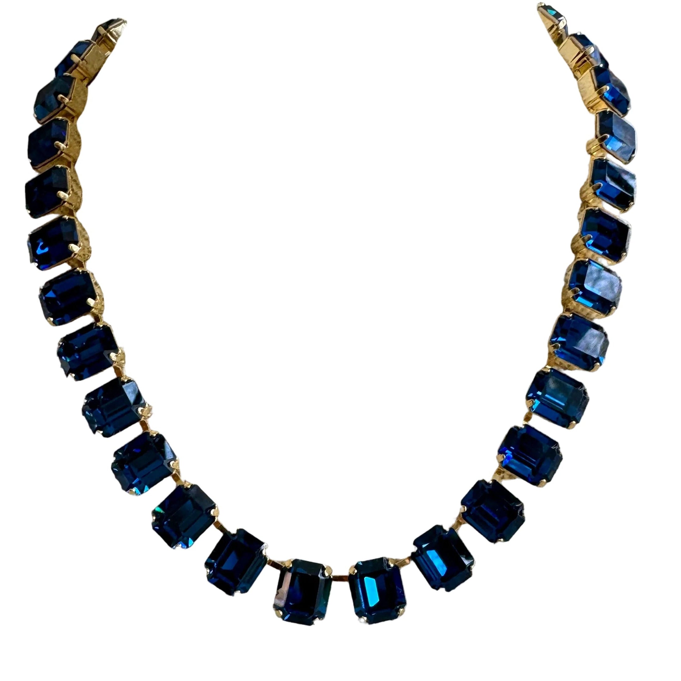 Cara Dark Blue Crystal Square Cut Neklace