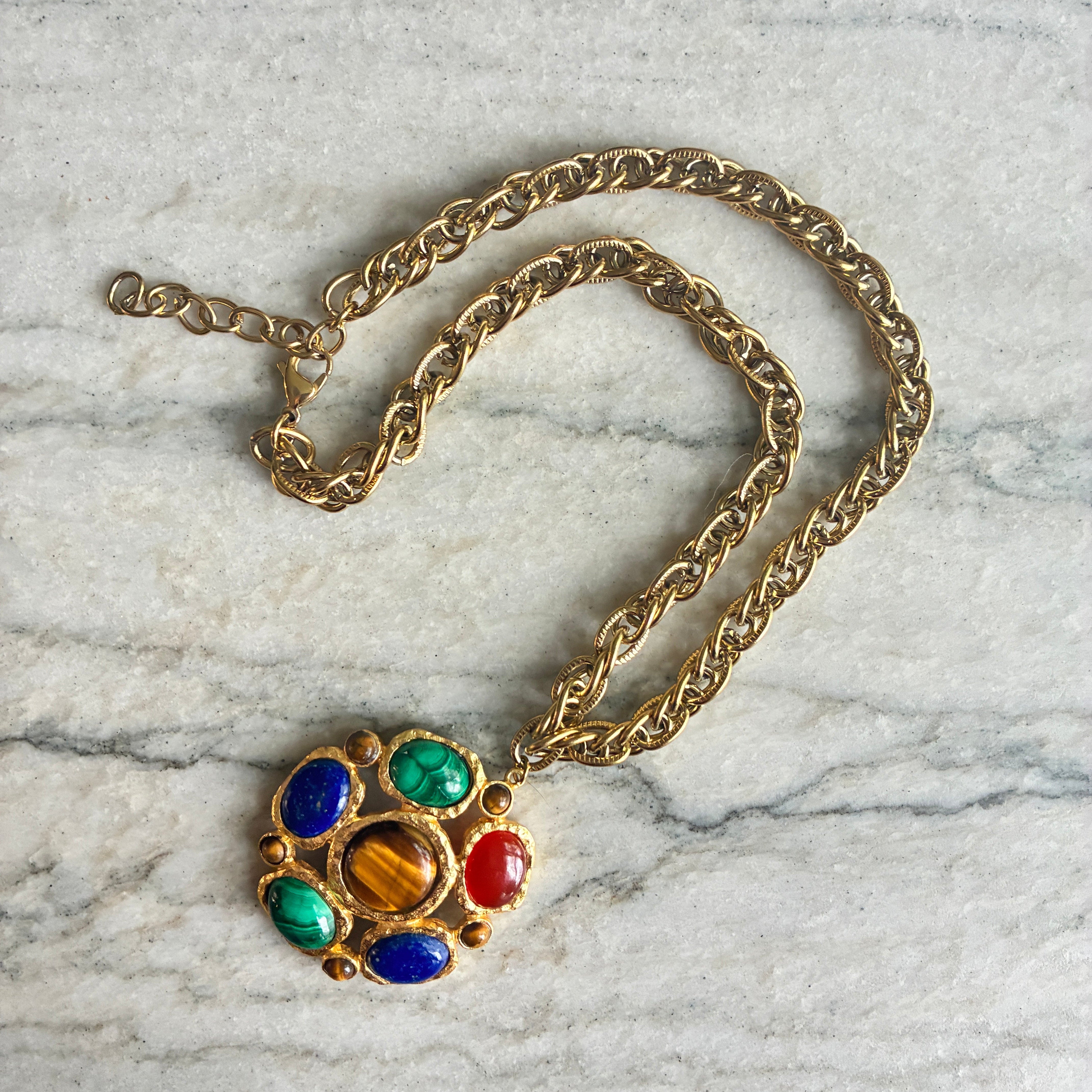 French Malachite Pendant Necklace