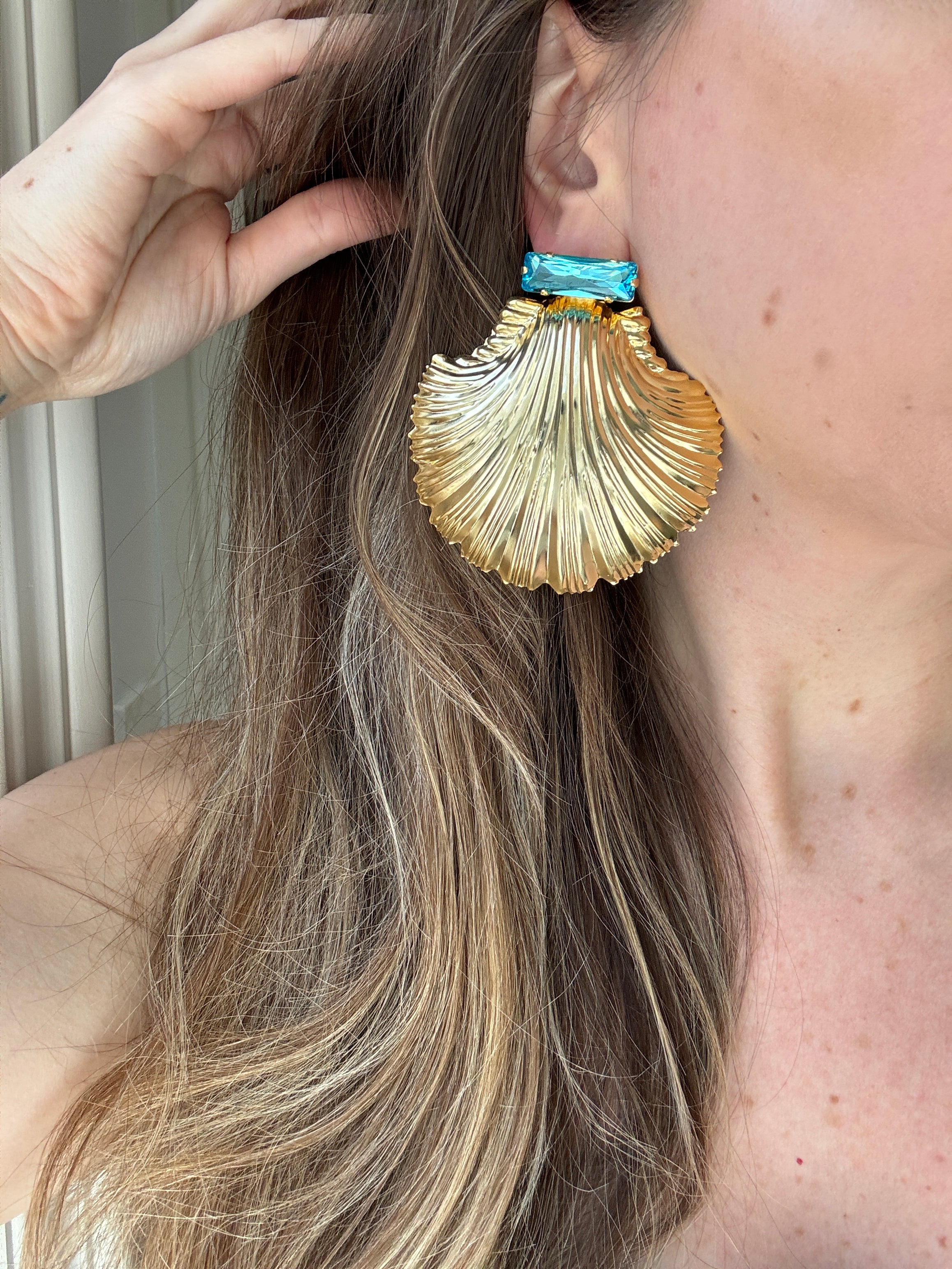 Ariel Aqua Shell Earrings