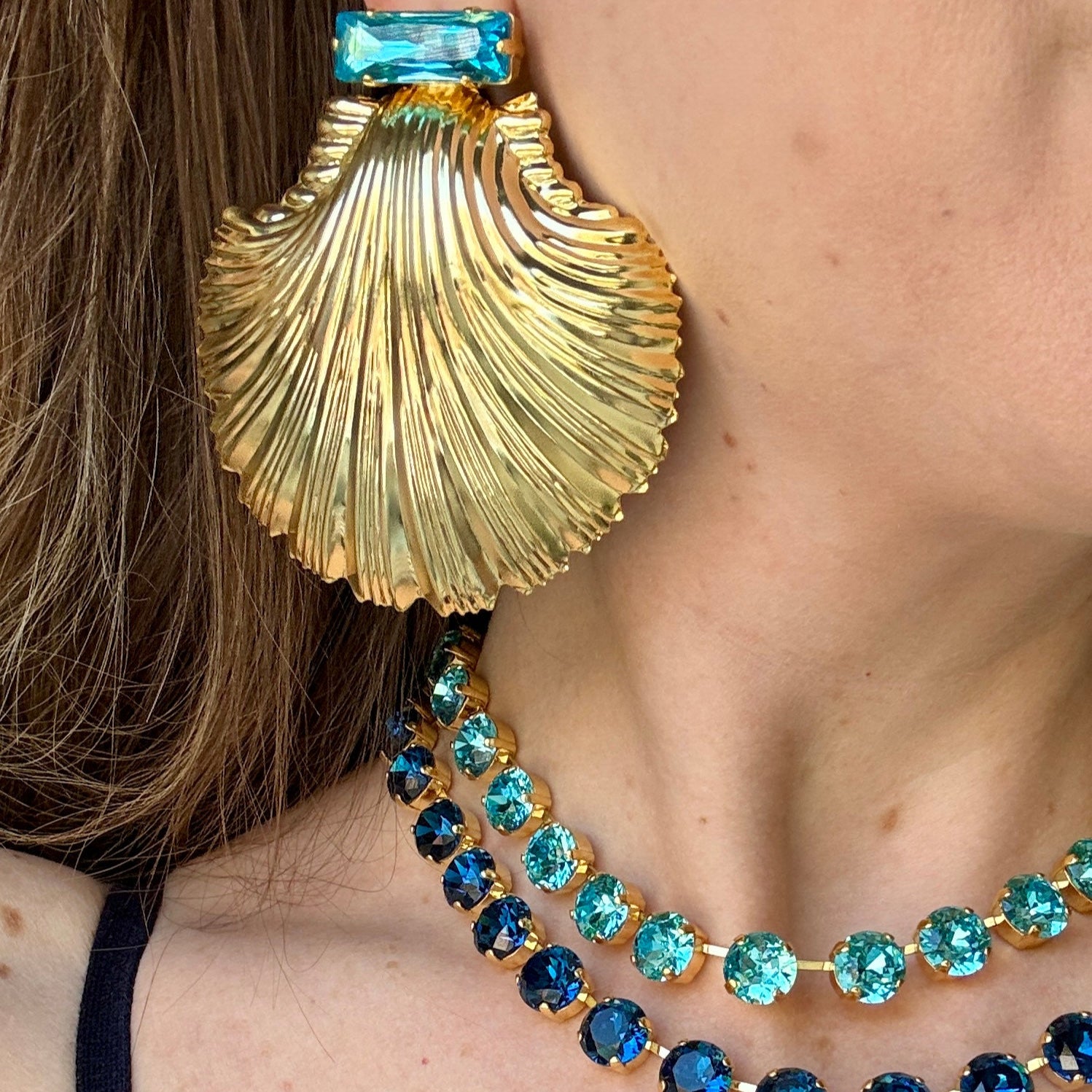 Ariel Aqua Shell Earrings