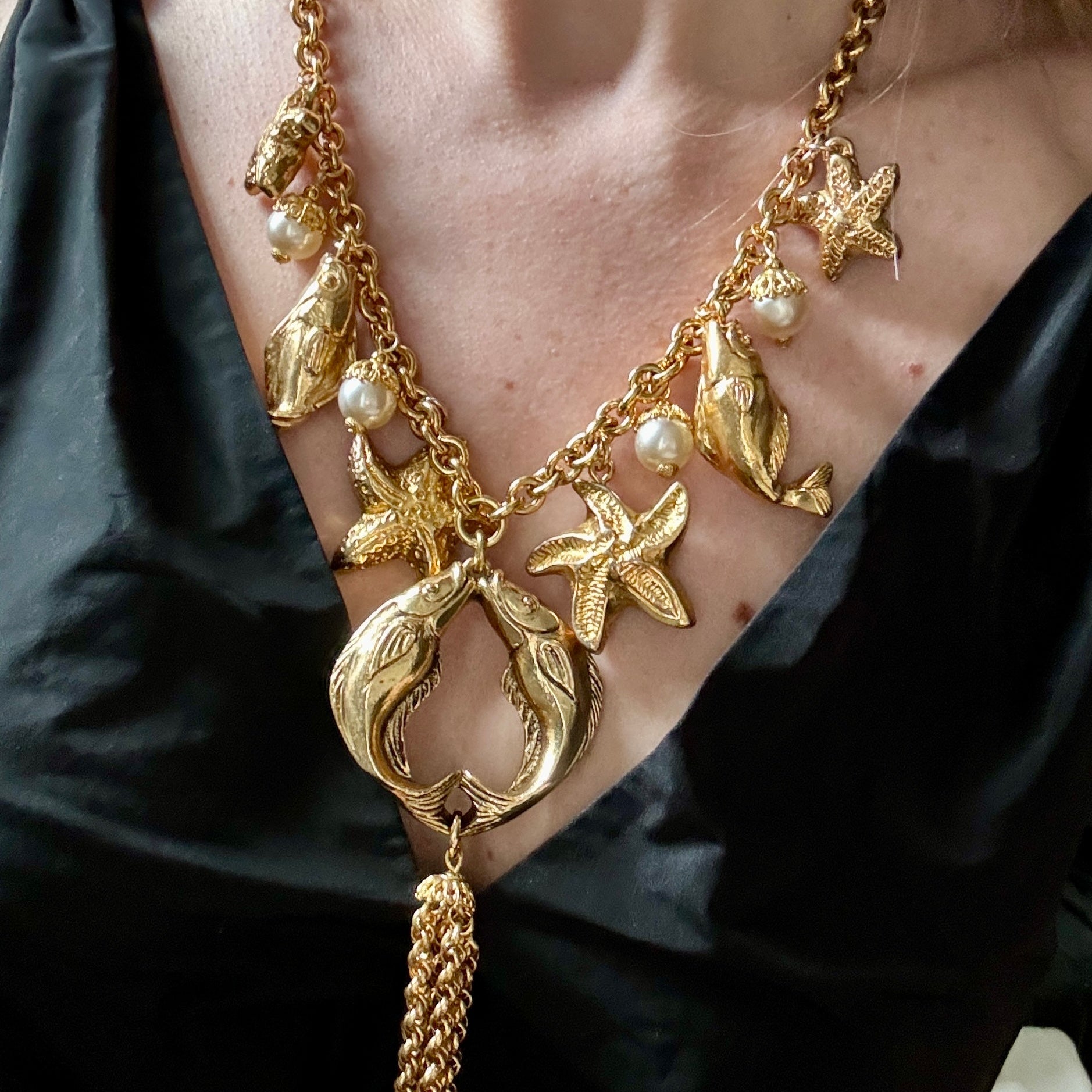 French Designer Chantal de Kerouartz Fish Nautical Charm Necklace