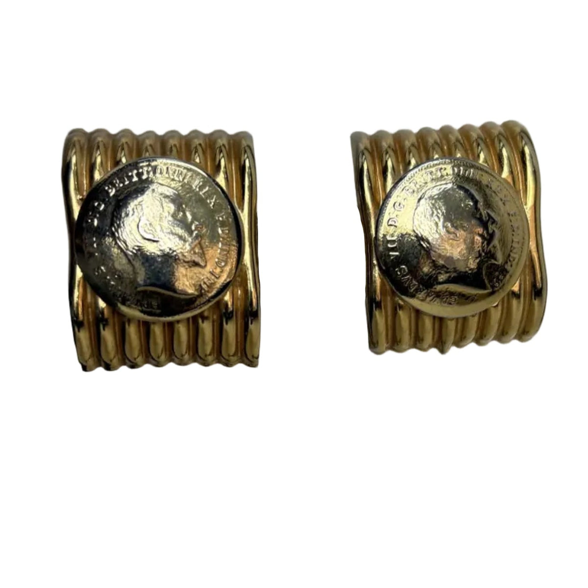 Vintage 1980s French Gold Coin Clip Earrings
