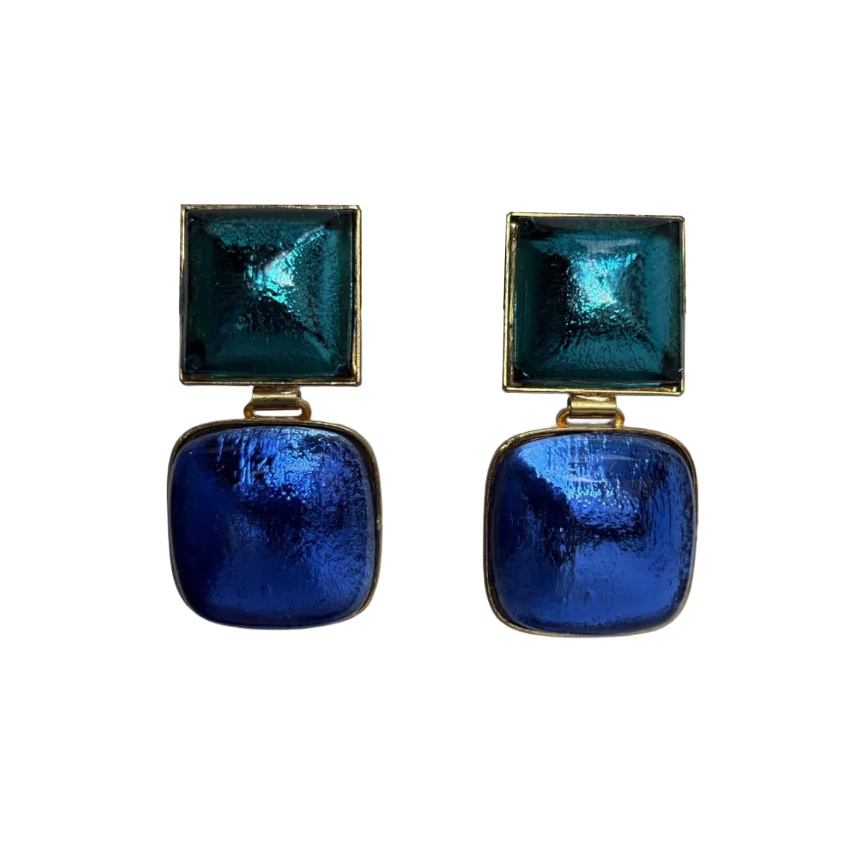 Vintage Iridescent Blue Glass Clip Earrings