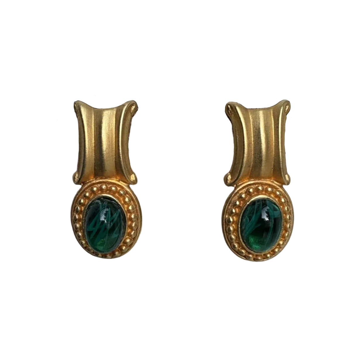 Vintage French Mogul Green Glass & Gold Earrings