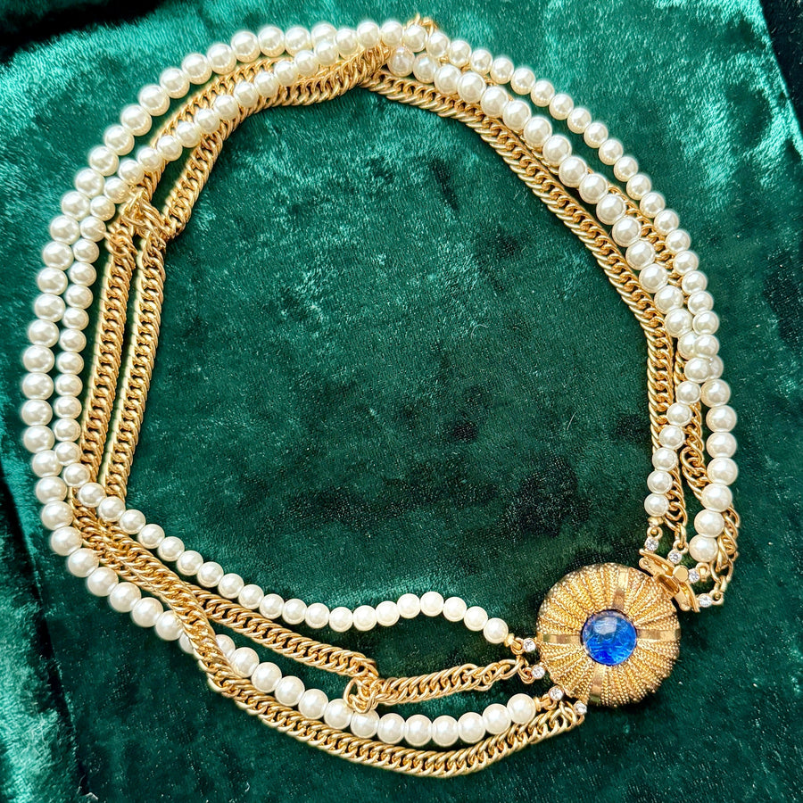 Multi-Strand Gold Chain Pearl Pendant Necklace