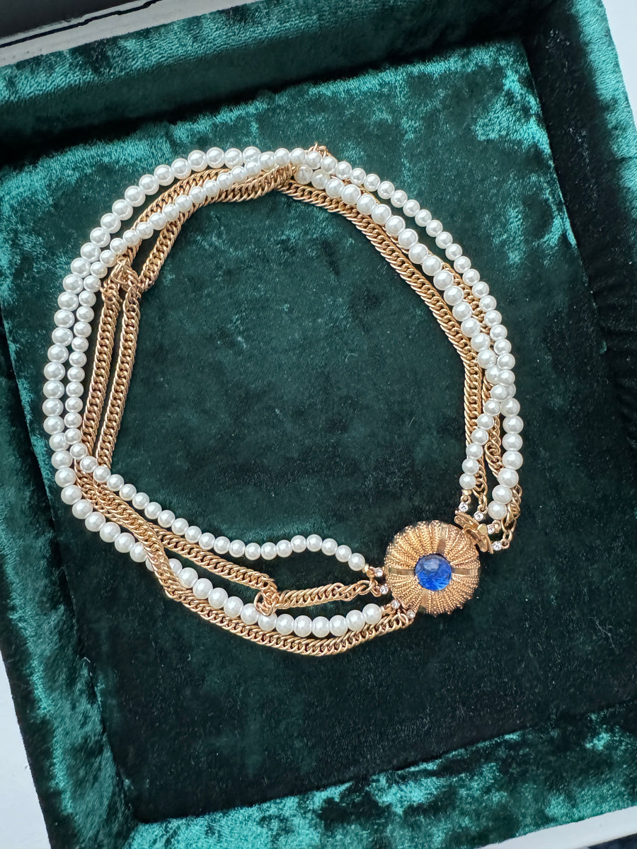 Multi-Strand Gold Chain Pearl Pendant Necklace