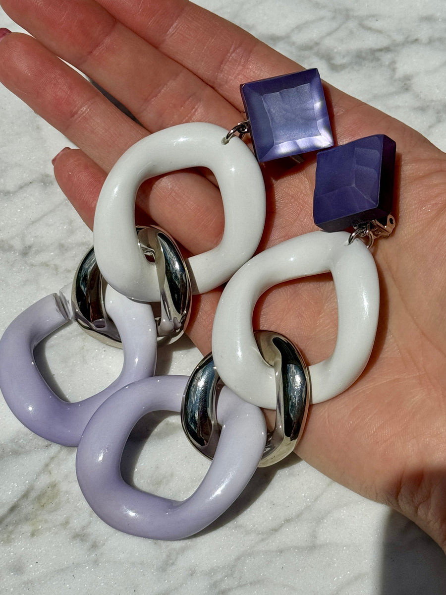 Designer Francine Bramli Frosted Lavender Link Earrings