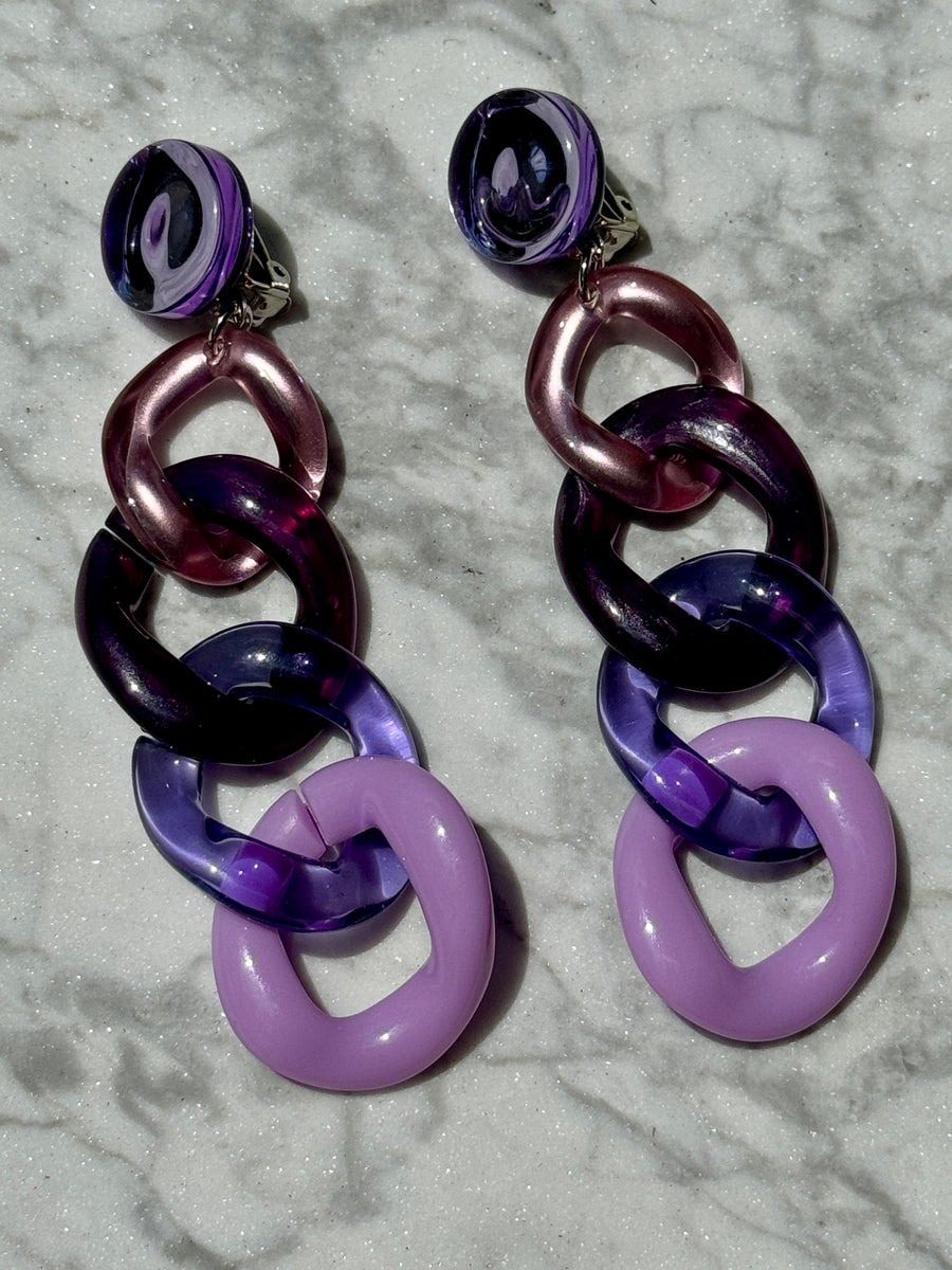 French Designer Francine Bramli Purple Link Clip On Earrings