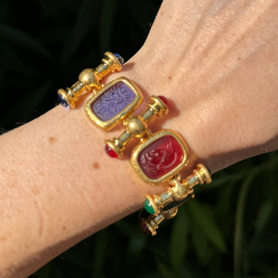 Reserved Multicolored Intaglio Resin & Gold Bracelet