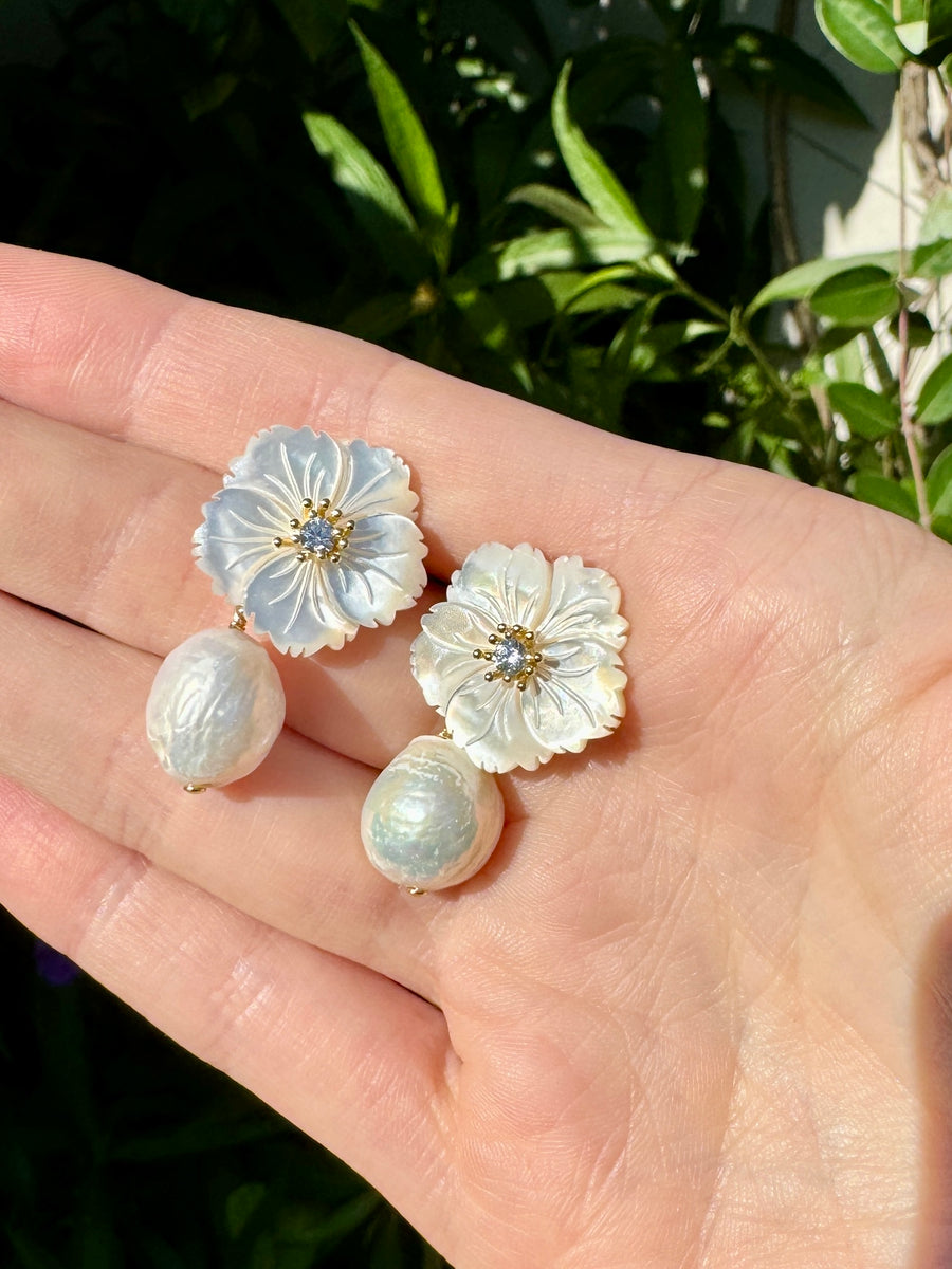 Pearly Shell Flower Drop Earrings